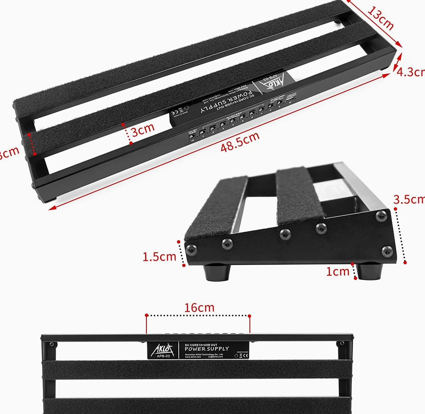 AKLOT Pedalera de Guitarra con Fuente de Alimentación Incorporada Pedalera de Efectos Aleación de Aluminio 48,5 x 13x 4,3cm Negro con Bolsa, Cable de Pedal