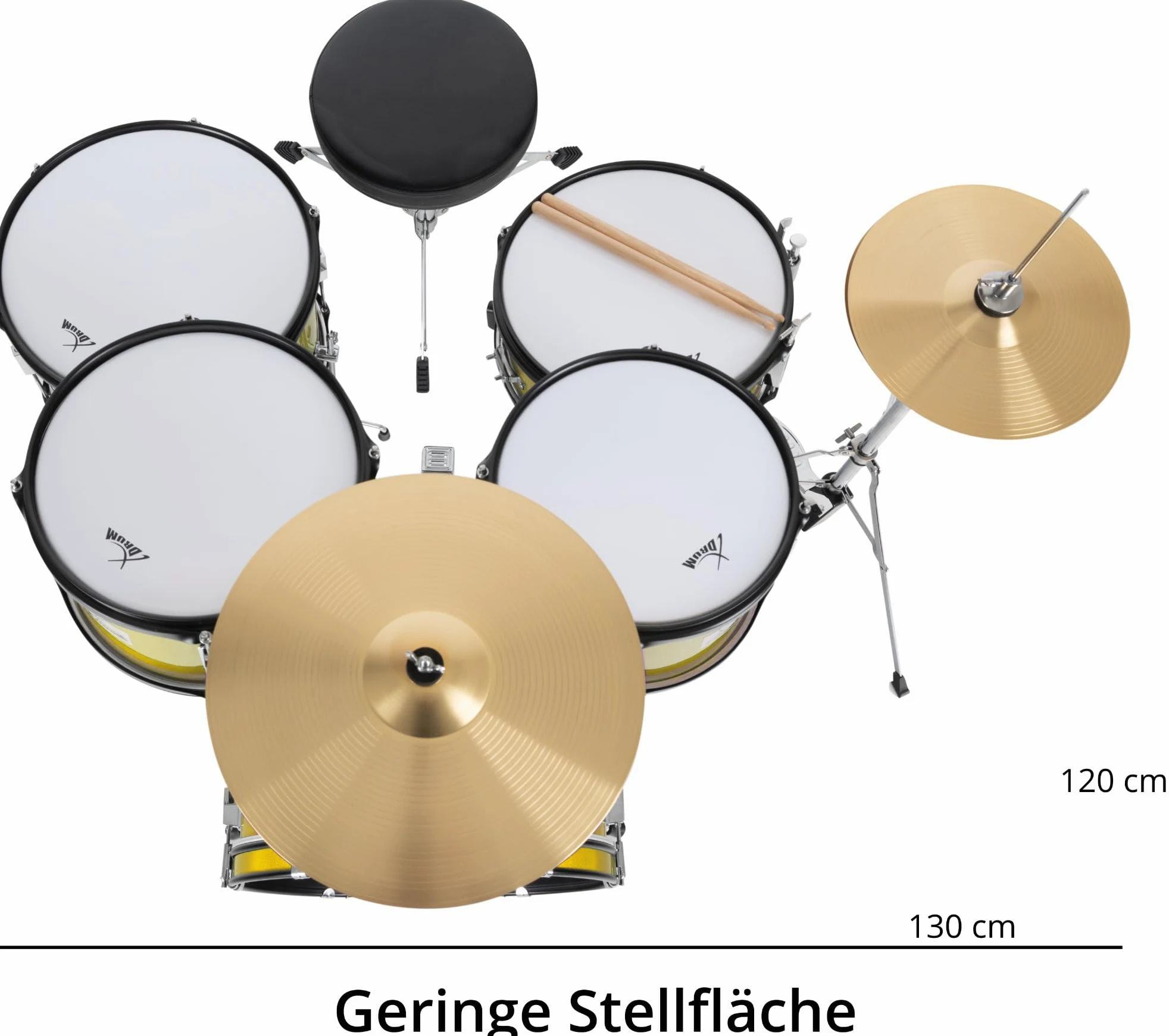 XDrum Junior Pro Batería Infantil Sunset Gold Sparkle - adecuada para 5-9 años - Set de batería con accesorios completos - incl. escuela - Naranja