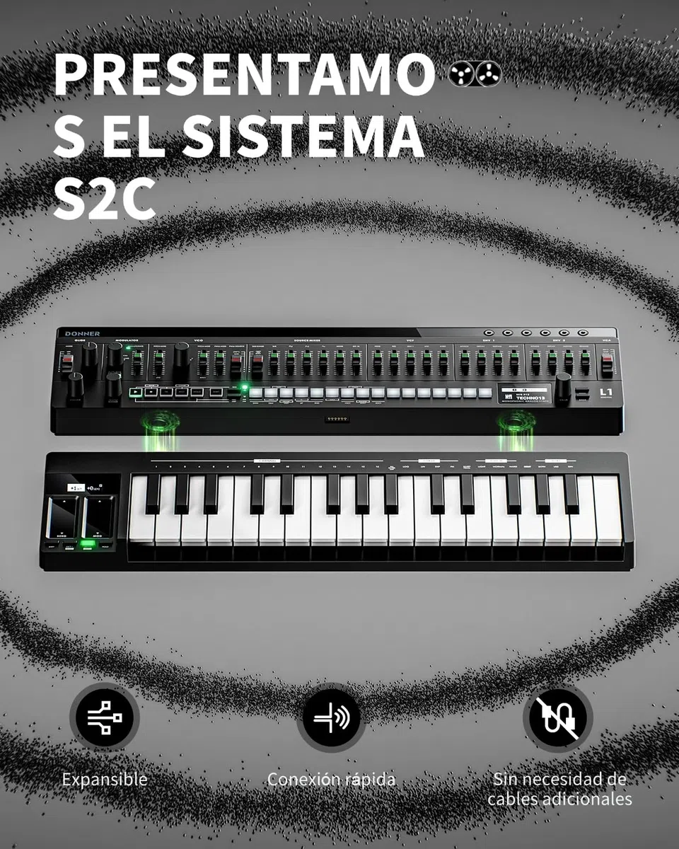 Donner ESSENTIAL L1 Sintetizador con Secuenciador de 64 Pasos, Sistema Modular Magnético S2C, Sintetizador Portátil con CV/GATE/SYNC I/O
