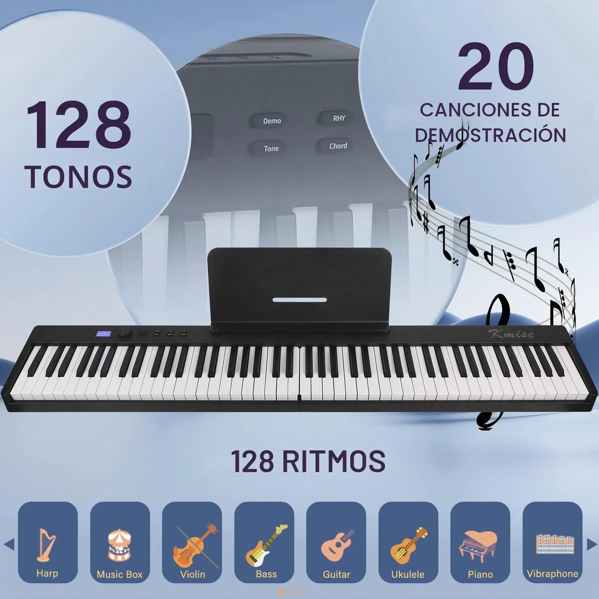 Teclado de piano plegable Kime, teclado eléctrico Piano 88 teclas Teclado plegable de piano digital semiponderado con pedal de sustain Bluetooth MIDI, cartera de música, bolsa de transporte
