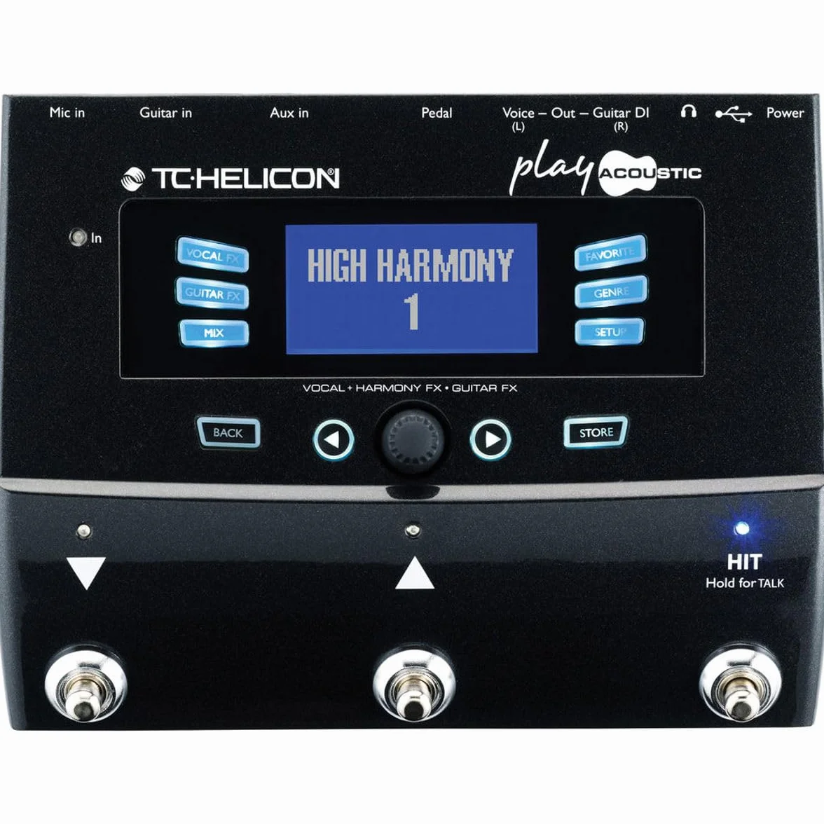 TC Helicon PLAY ACOUSTIC Stompbox de efectos de guitarra acústica y vocal de 3 botones con BodyRez y looping