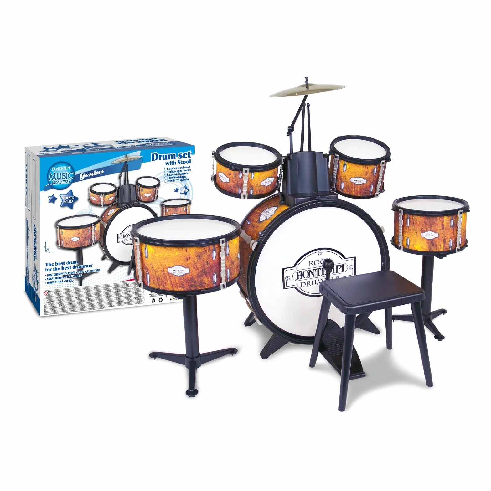 Bontempi BeatMaster Pro: batería para niños con sonidos realistas y mucha diversión, naranja, 850x650x680 mm