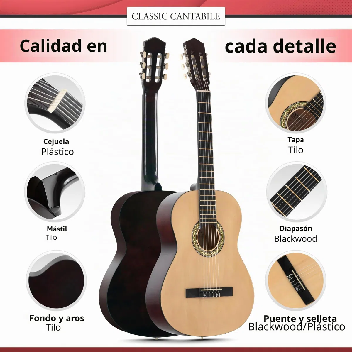 Classic Cantabile AS-851 guitarra de concierto 4/4 Set de principiante para zurdos