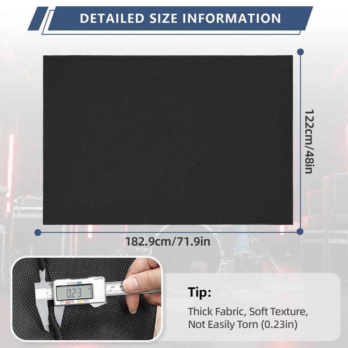 OUUTMEE Alfombra de batería de 120 x 180 cm, antideslizante, insonorizada, almohadilla de práctica electrónica profesional, para batería de jazz y otros instrumentos musicales (negro)
