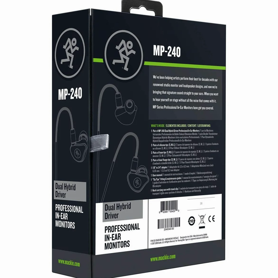 MACKIE MP-240 monitores intraurales (IEM) con aislamiento acústico y conectores MMCX giratorios