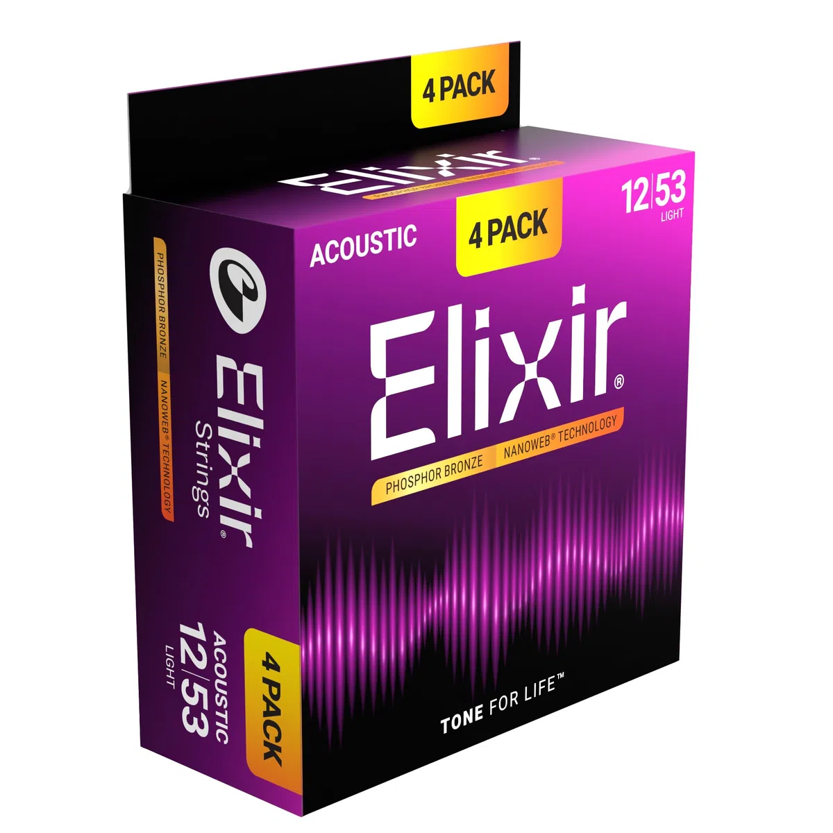 Elixir Cuerdas Strings de bronce fosforado para guitarra acústica con tecnología NANOWEB, ligeras (.012-.053), paquete de 4 unidades especial de Amazon