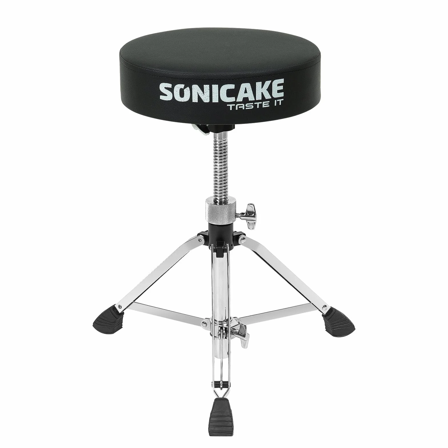 SONICAKE Taburete para batería Ajustable en Altura de 43-60cm Plegable con Asiento Acolchado Antideslizante Extra Grueso 8cm Negro