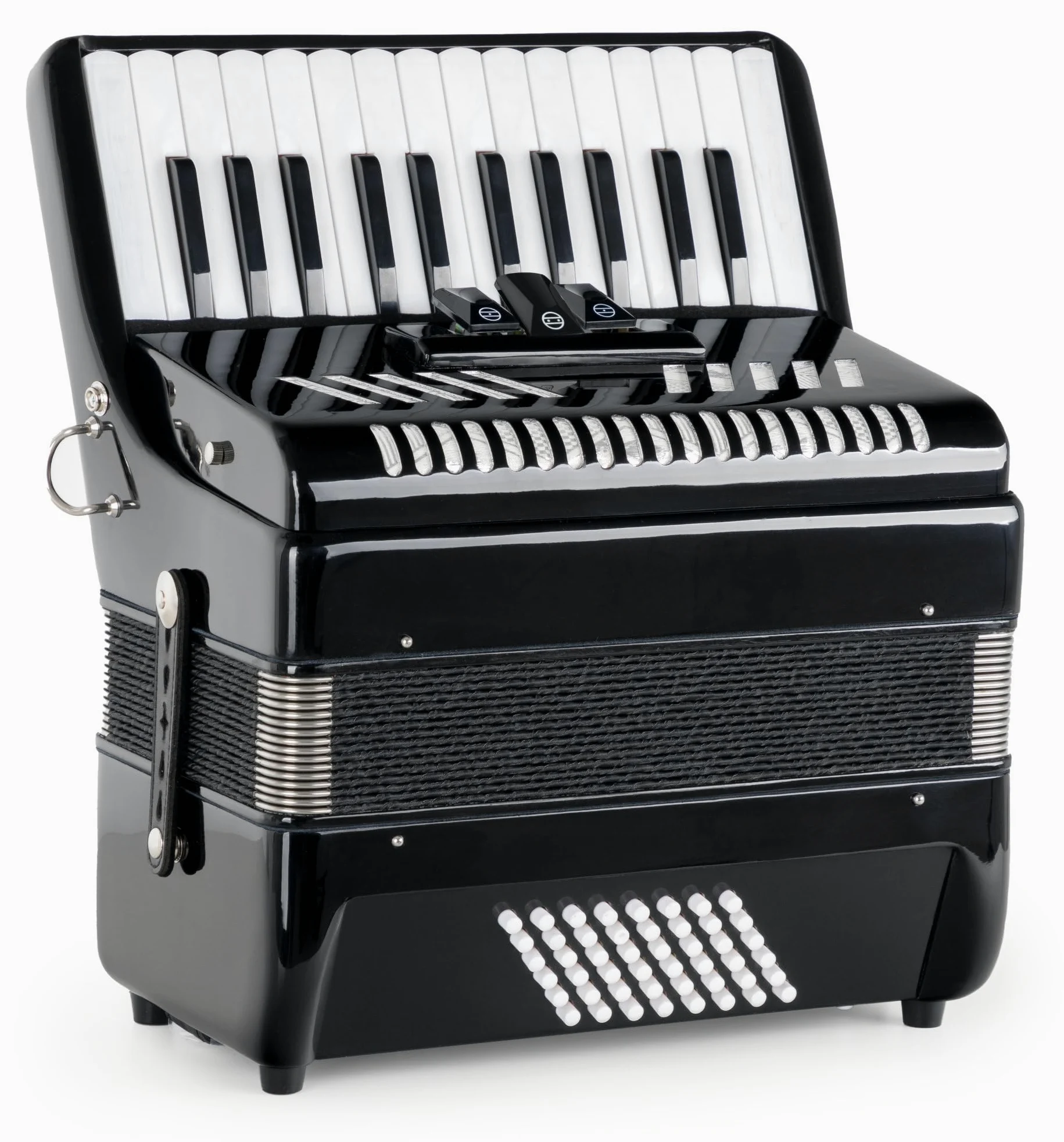 Acordeón Classic Cantabile 48 Bajos "Secondo V" - Acordeón de teclas - 2 voces - 26 teclas de agudos - con correas y funda mochila - Negro