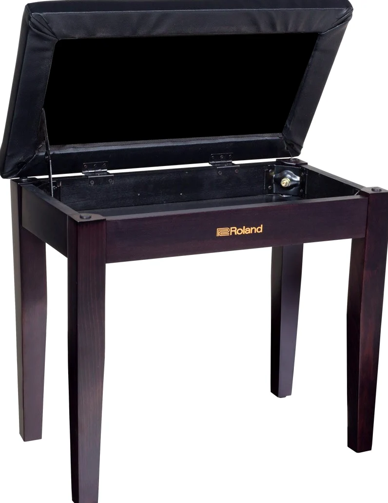 Roland RPB-100BK Banco De Piano De Roland En Negro Satinado Con Asiento De Vinilo Y Compartimento Para Partituras