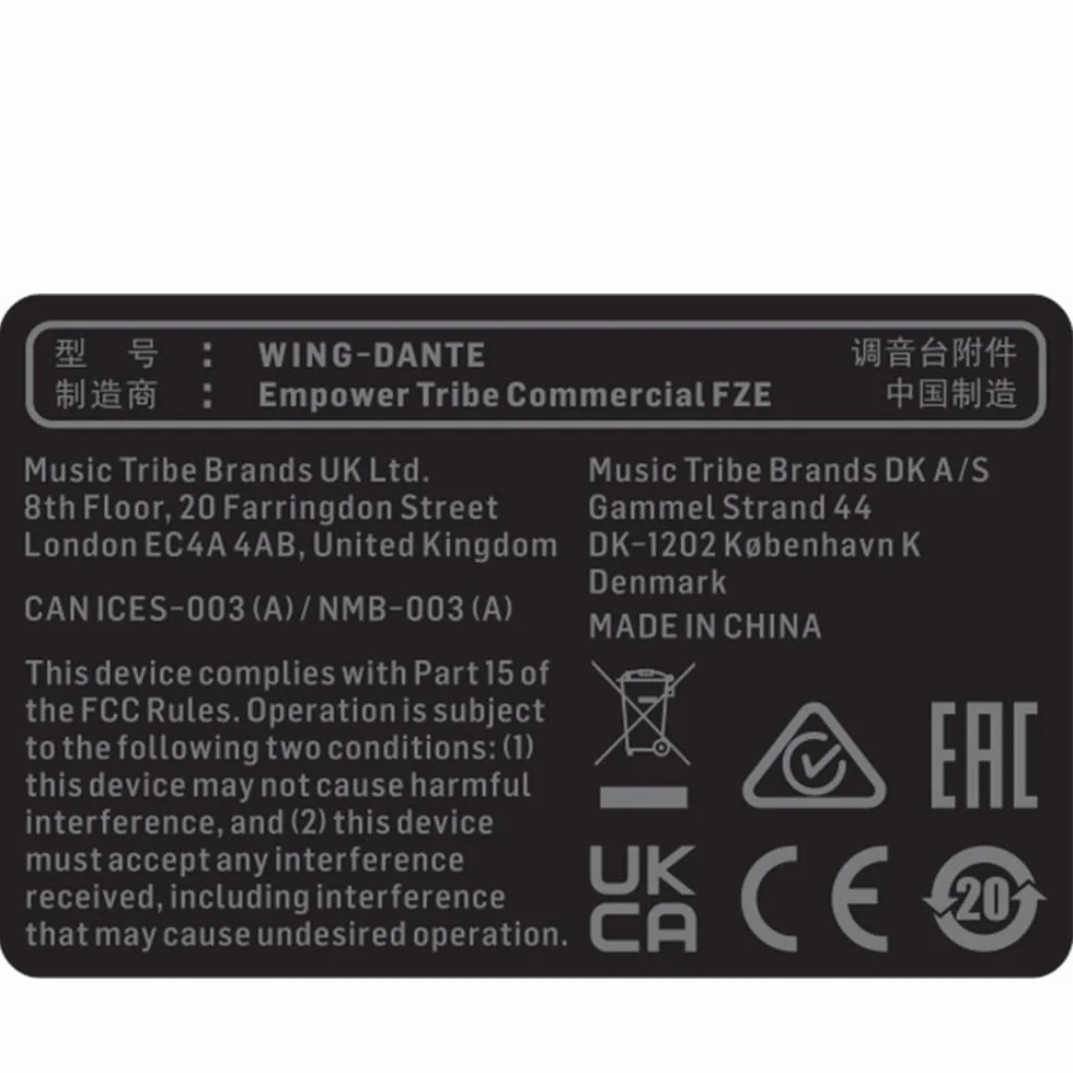 Behringer WING-DANTE WING Tarjeta de expansión para 64x64 canales Audinate Dante AoIP Networking