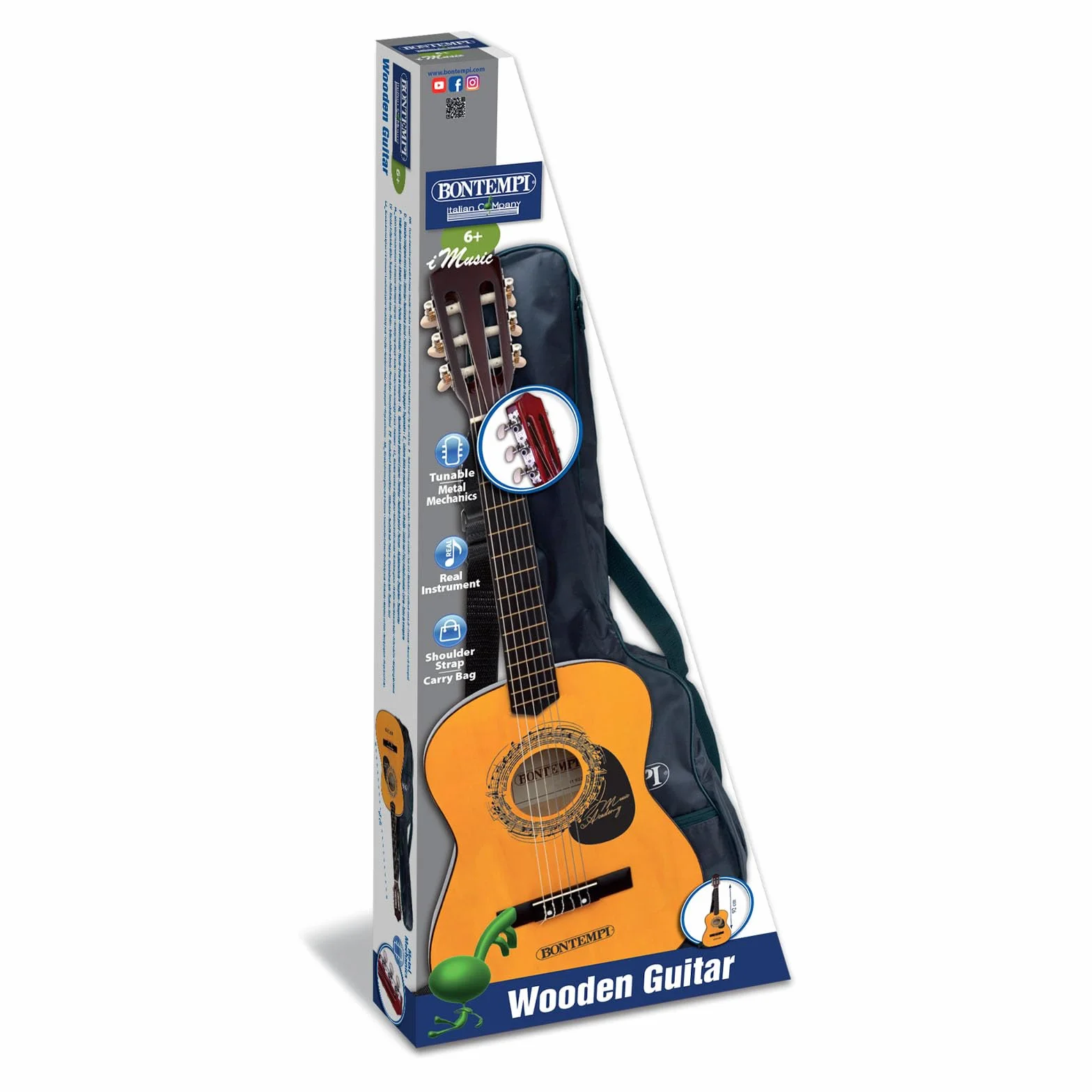 Bontempi | WoodHarmony - Guitarra Clásica de Madera de 75 cm con Bolso Auténtico, Marrón Oscuro