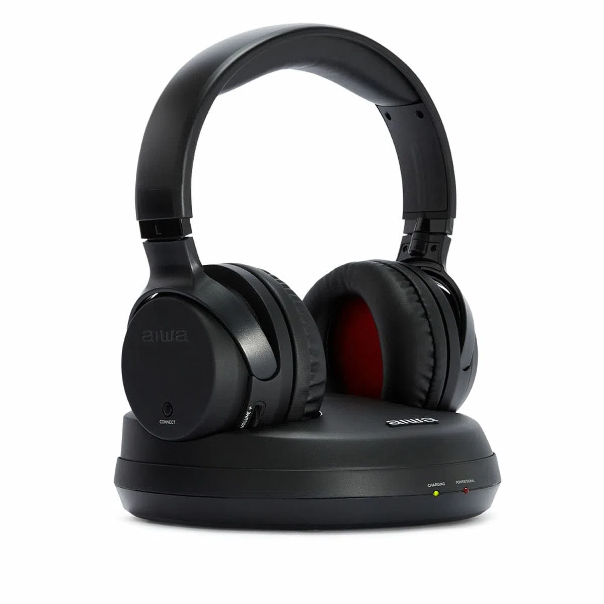 Aiwa WHF-930D Auriculares TV Inalámbricos, Supraaurales HiFi con Conexión óptica. Transmisión Inalámbrica por RF, Selector de 3 Canales, Completamente Recargable Negro
