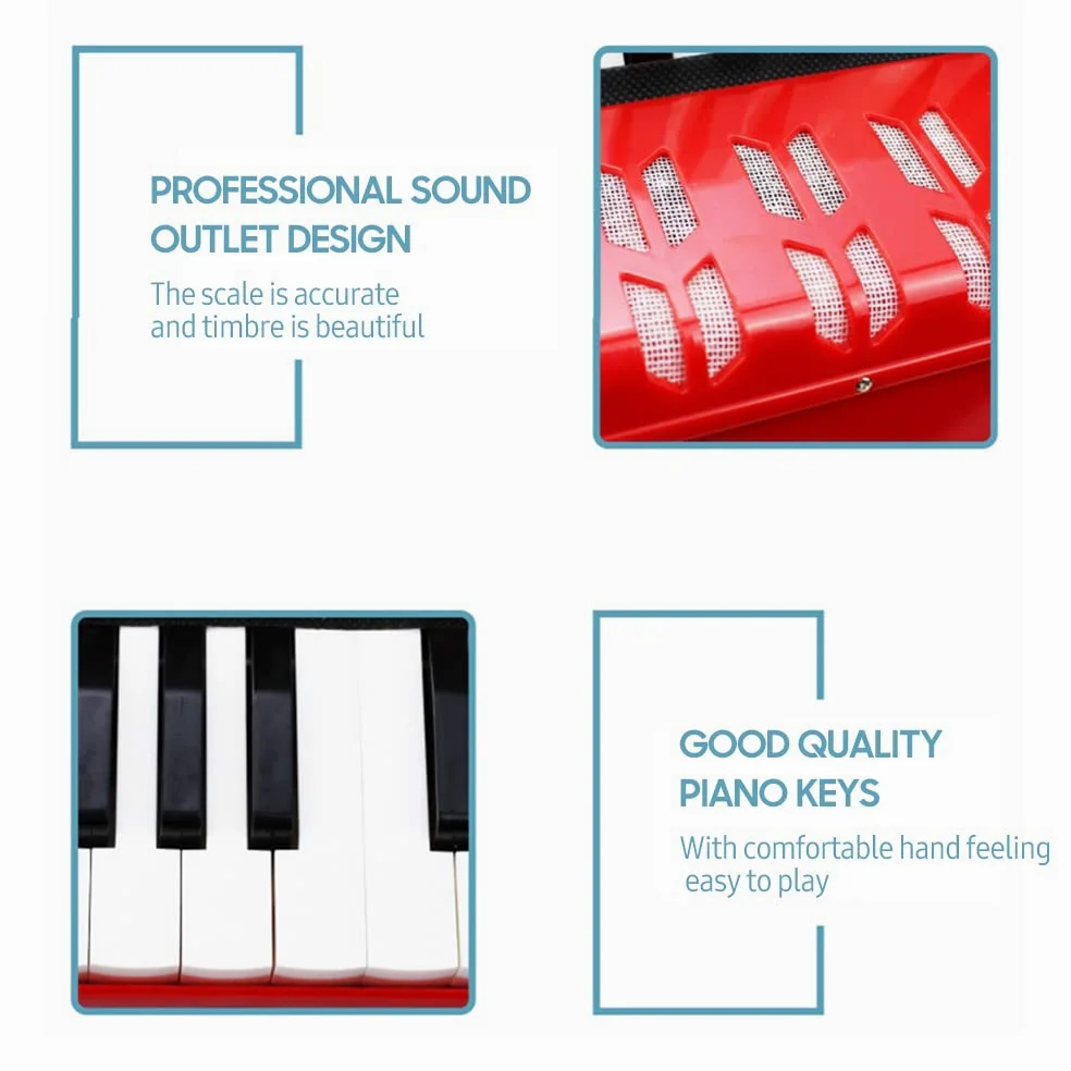 Btuty Acordeón de 17 teclas y 8 bajos Mini acordeón pequeño Instrumento musical educativo Regalo de cumpleaños para principiantes