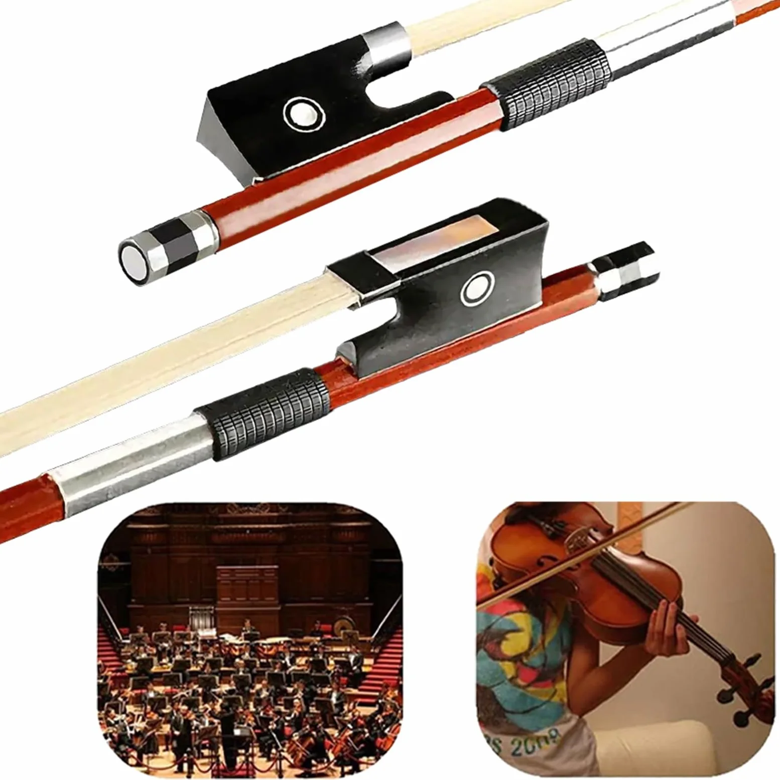 Profesional 4/arco de 4 de ébano violín Arbor crin de caballo blanco violín arco