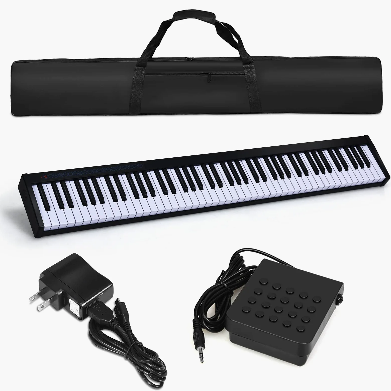 KOMFOTTEU Piano Digital 88 Teclas Multifuncional, Teclado de Pianos Electrónicos, Piano Electrónico con Función Bluetooth, Ajuste Dinámico, 126,5 x 18 x 6,5 cm, Negro