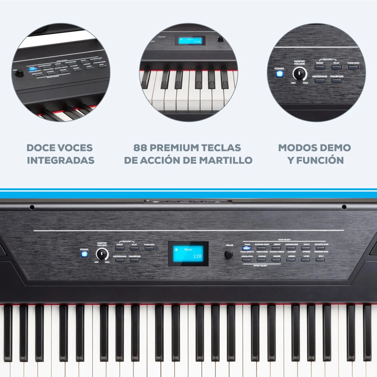 Alesis Recital Pro Piano Eléctrico 88 Teclas Contrapesadas con Altavoces, Lecciones de Piano, Metrónomo y 12 Kits de Sonidos