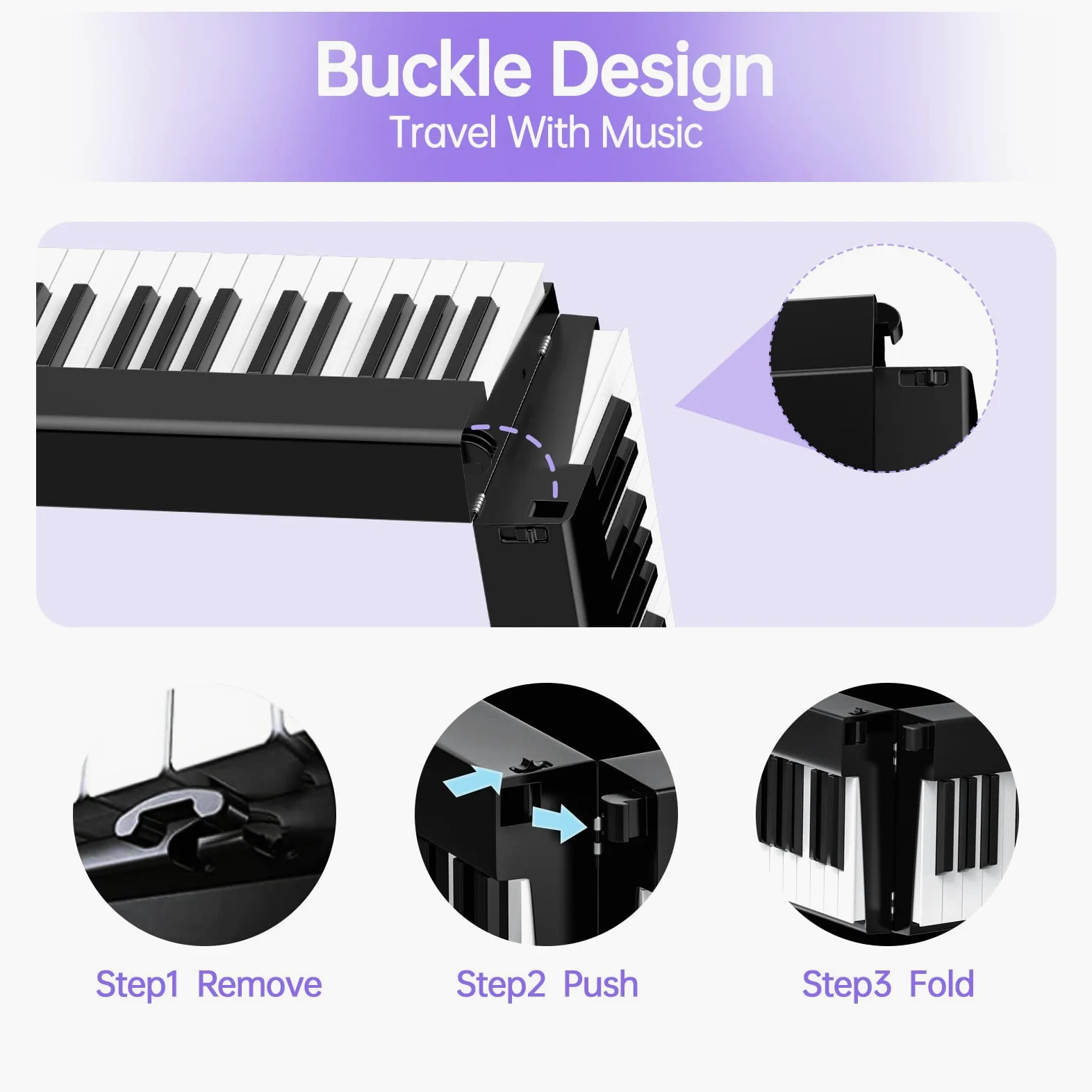 TERENCE Plegable Pianos digitales portátil con 88 teclas semi-ponderadas y batería de 1800mAh interfaz MIDI USB soporte para partituras bolsa adhesiva cable de audio auriculares pedal de sostenido