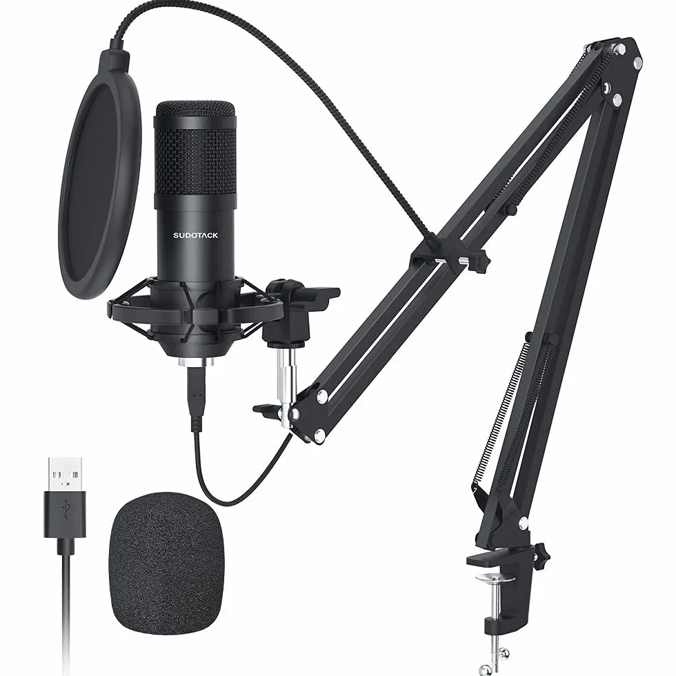 SUDOTACK Microfono Streaming USB, Micrófono PC Cardioide Condensador Micro Kit con Choque Soporte Araña Fop Filtro,para Skype Youtube Podcast Gaming