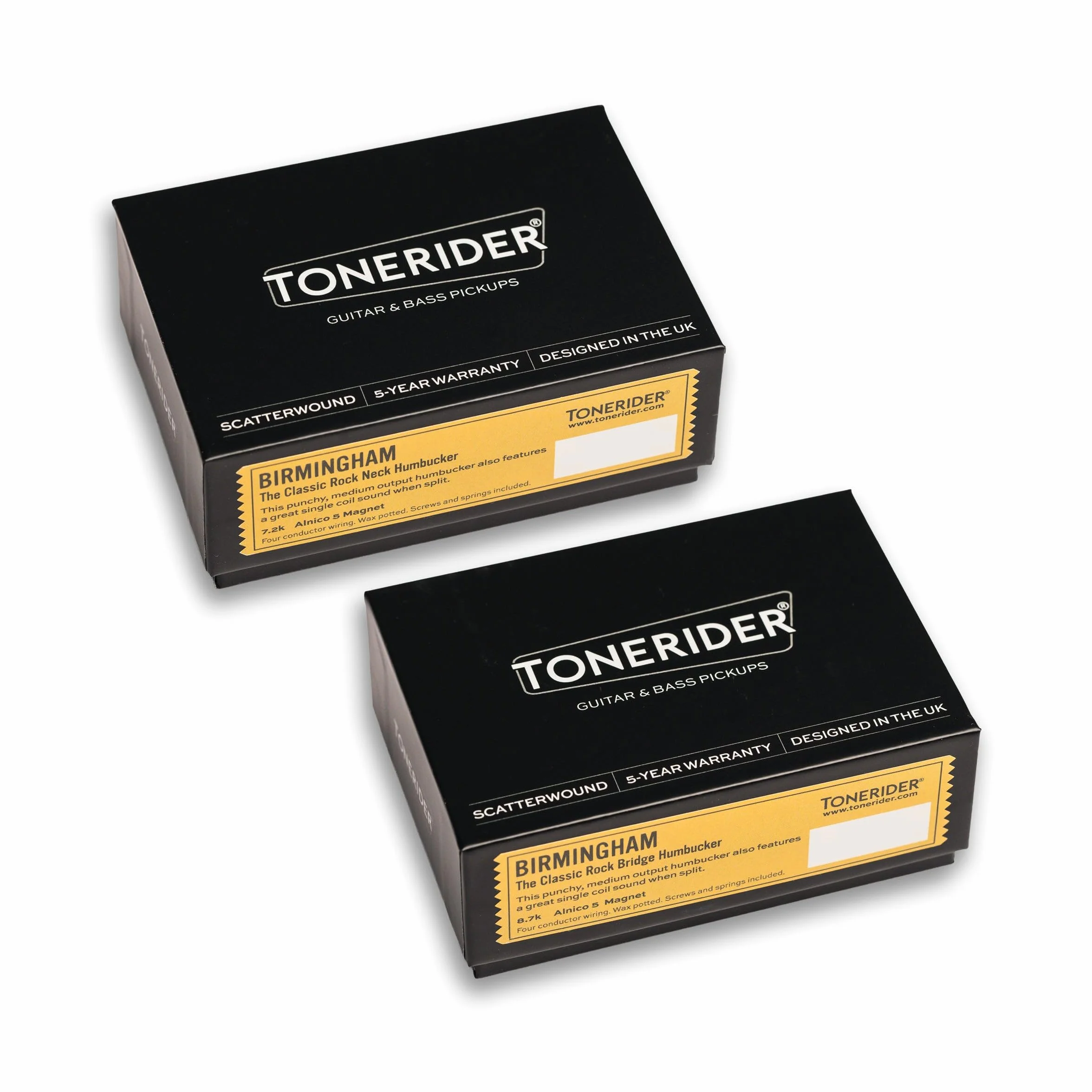 Tonerider Birmingham Humbucker - Juego de pastillas Humbucker, níquel, 50 mm de espaciado, 5 imanes Alnico, crujido británico, ideal para división de bobinas, cableado de 4 conductores