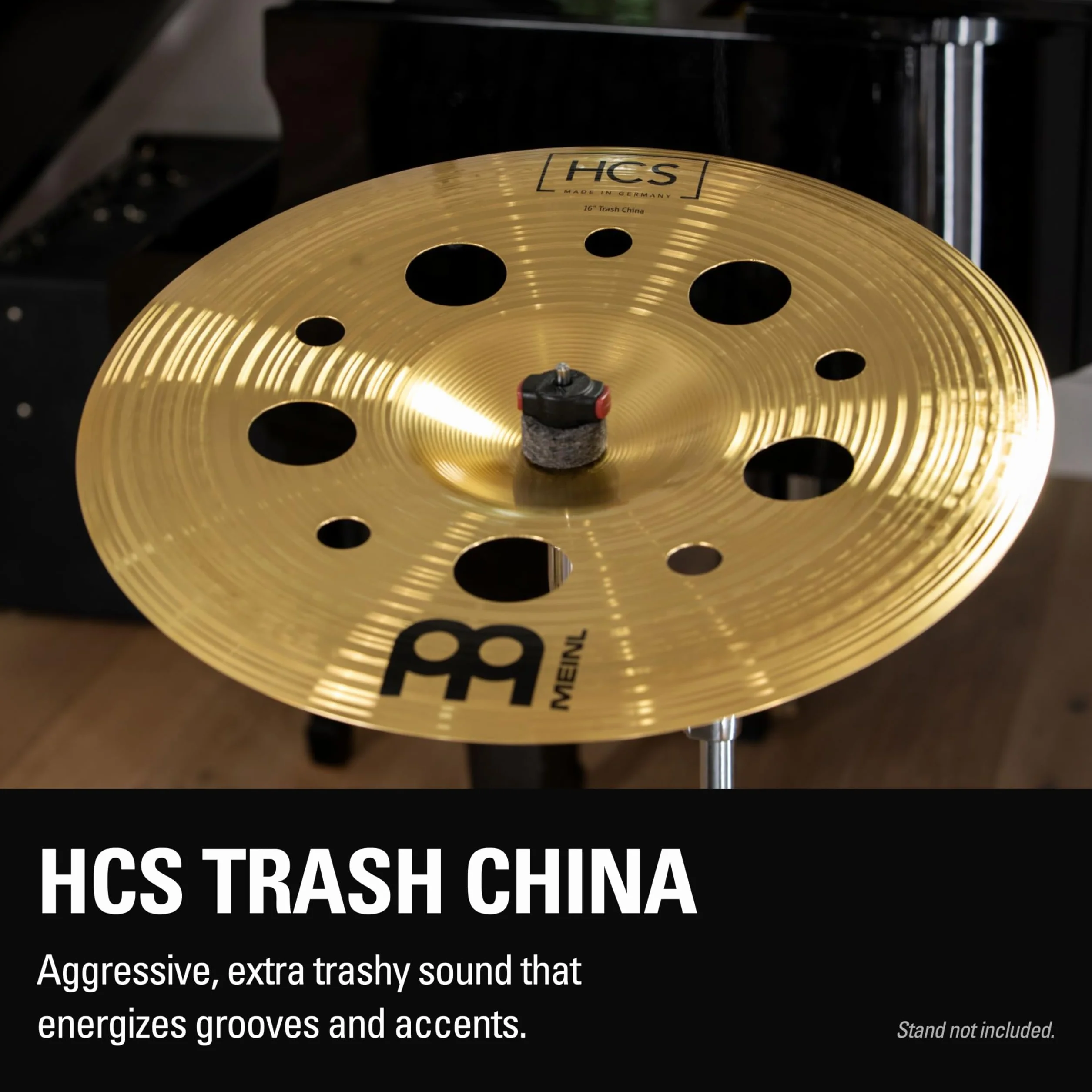 Meinl Cymbals HCS Plato Trash China de 16 pulgadas (40,64cm) con Agujeros – Platillos de Batería – Latón, Acabado Tradicional (HCS16TRCH)