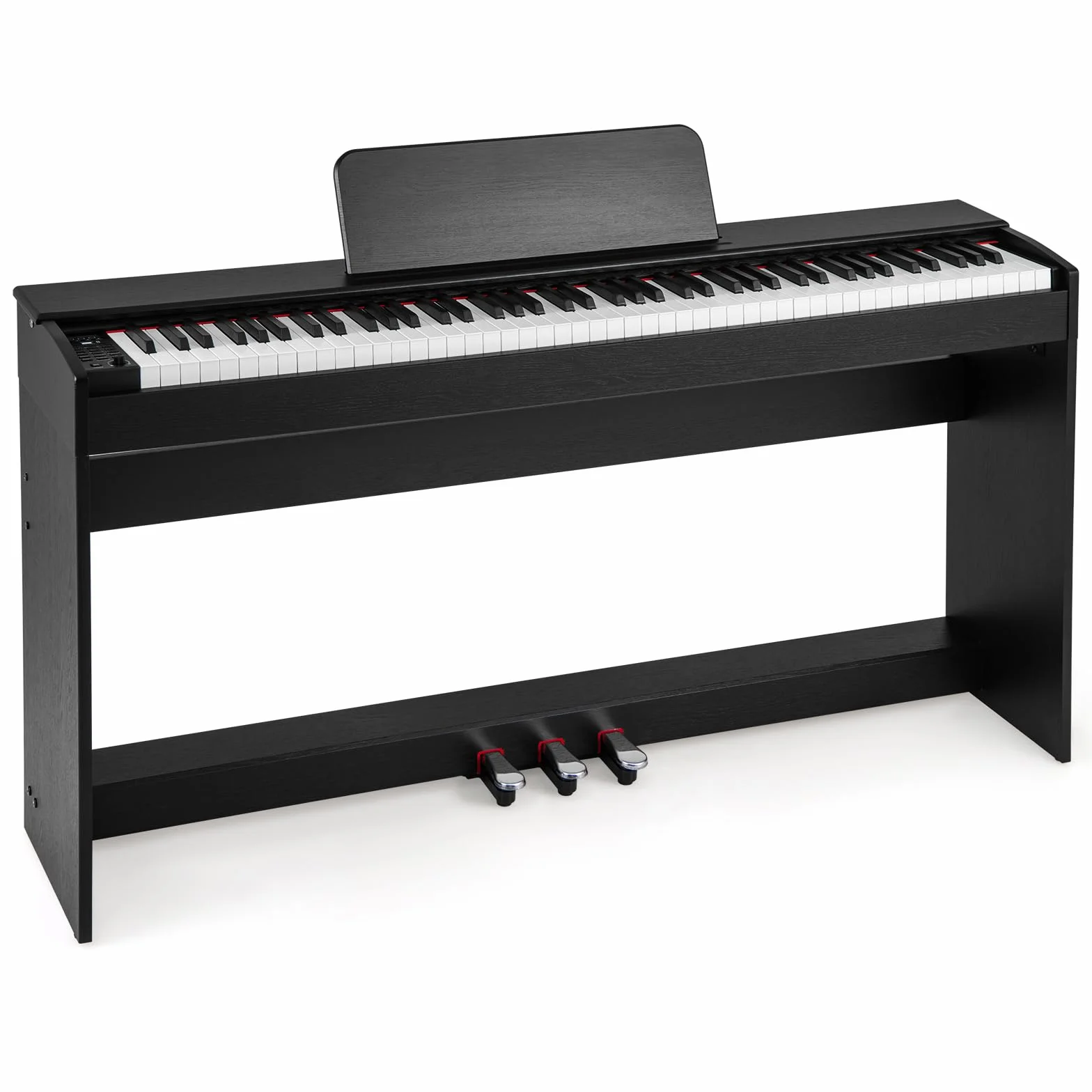 COSTWAY Piano Digital Vertical de 88 Teclas Contrapesadas, Piano Eléctrico Compacto con Soporte, Grabar y Reproducir, Pedales Triples, Doble Altavoz y Conectores para Auriculares, MIDI