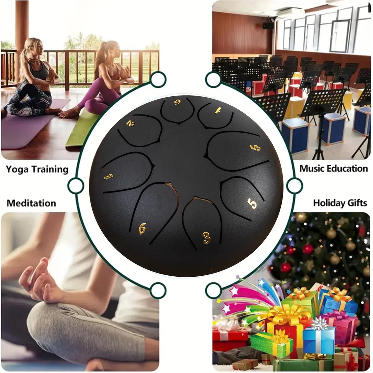 Rain Drum for Outside Garden, Drum Rain Chime Waterproof 6 Inches 8 Note Rain Drum Outdoor, for Music Education, Entertainment, Buddha Stones Rain Drum