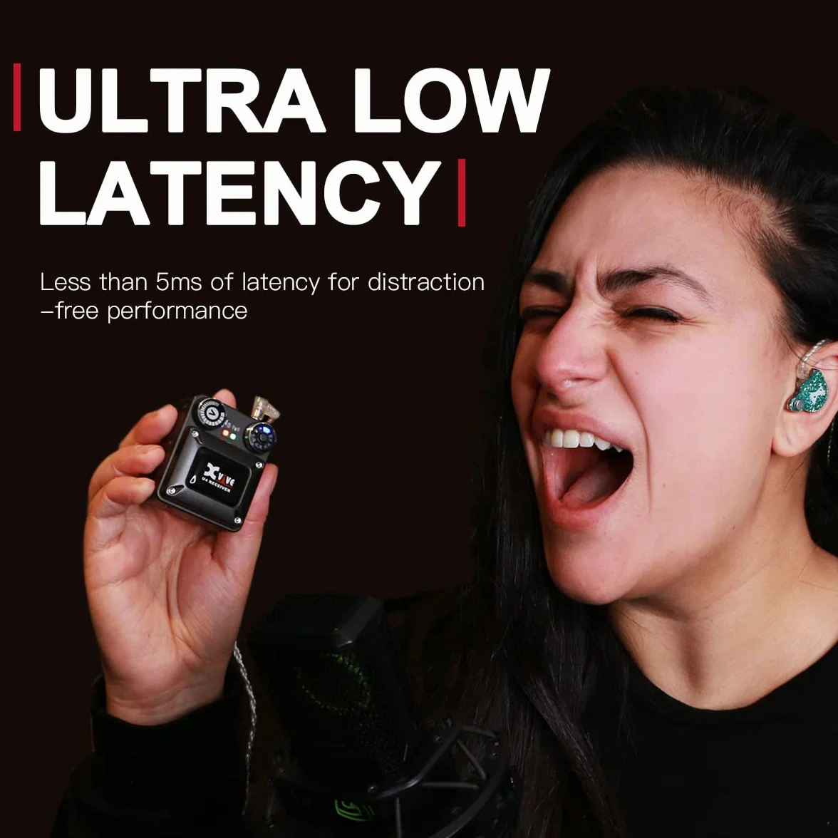 Xvive U4 In-Ear Monitor Sistema Inalámbrico Sistema IEM Profesional para Estudio, Actuación en Vivo, Ensayo de Banda (1 Receptor y 1 transmisor)