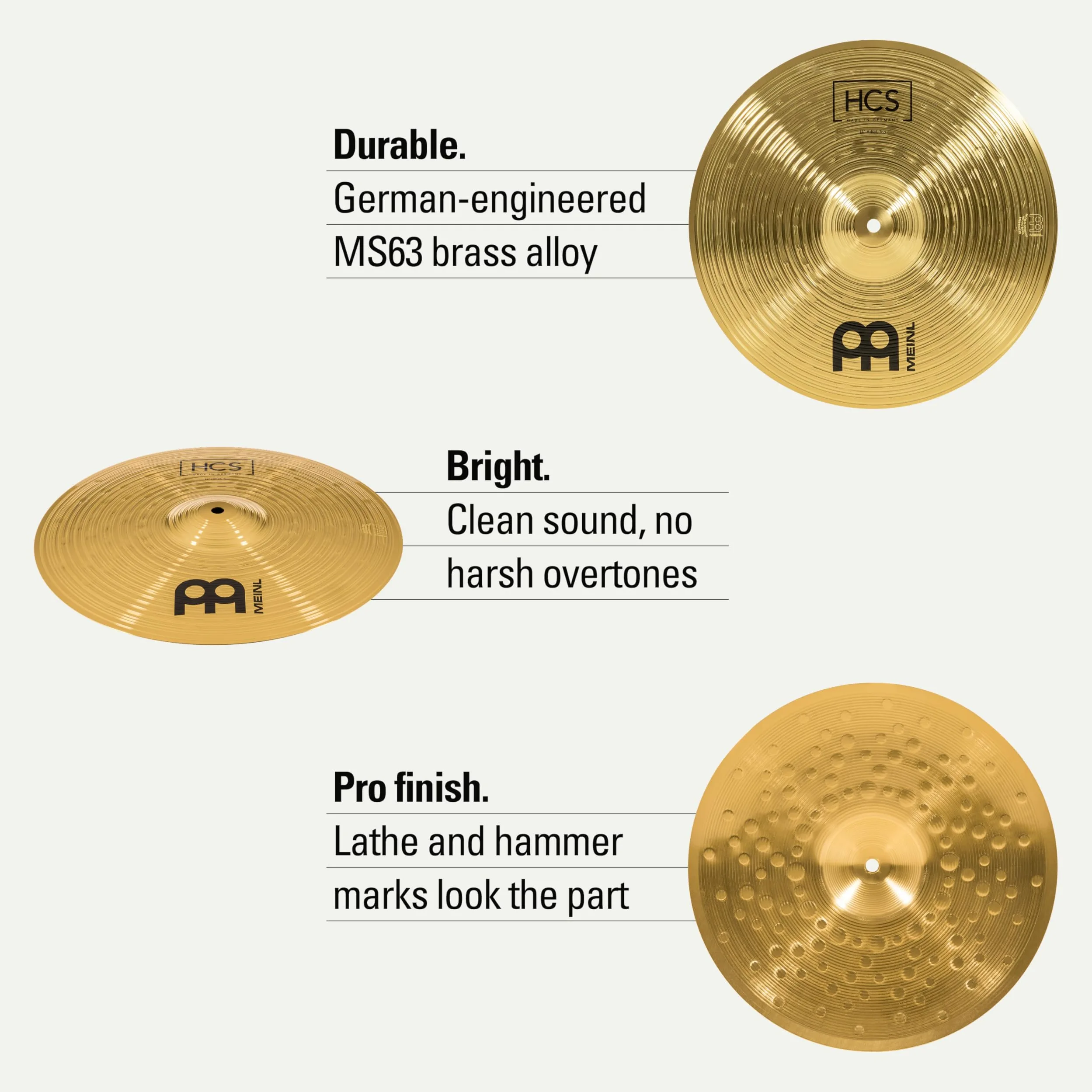 Meinl Cymbals HCS Plato Hihat de 14 pulgadas (35,56cm) Platillos de Batería – Pareja – Latón, Acabado Tradicional (HCS14H)
