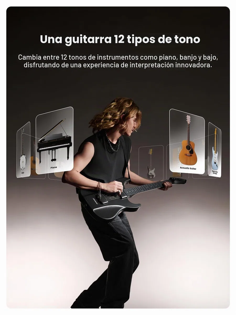 AeroBand AG01 - Guitarra eléctrica sin cuerdas, 9 tonos integrados, MIDI, mástil desmontable
