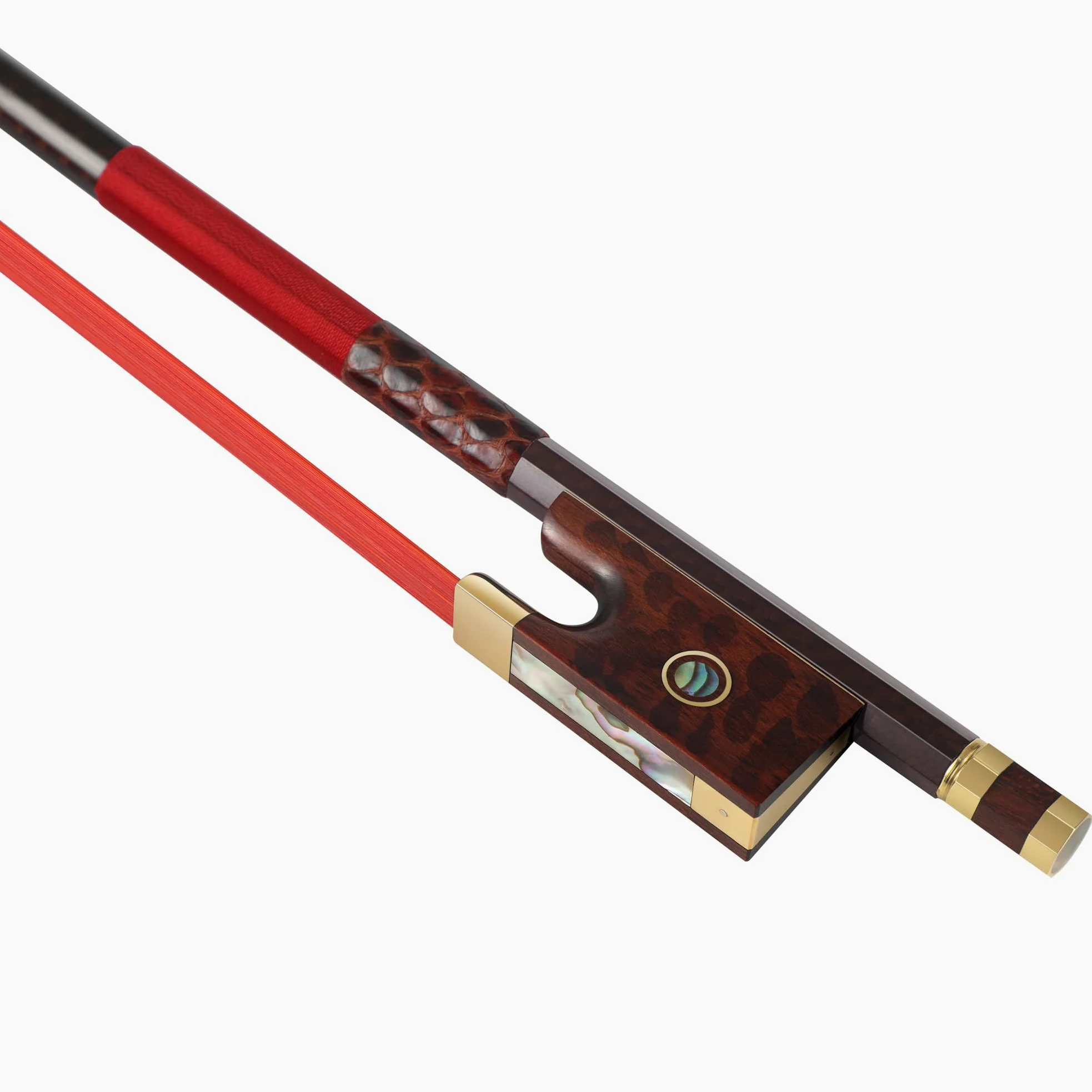 Arco para violín de fibra de carbono 4/4, ultraligero e irrompible con crin de caballo de colores, incrustaciones de rana de madera de serpiente y nácar, grado profesional para viajes y actuaciones