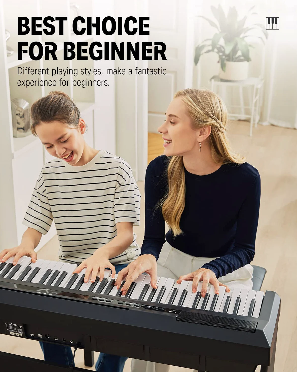 Donner Piano Eléctrico Digital 88 Teclas, Mitad Contrapesadas Teclas, Teclado Musical Adecuado para Principiantes con Soporte de Piano Desmontable y Pedal Triple, DEP-10S, Retro, Negro