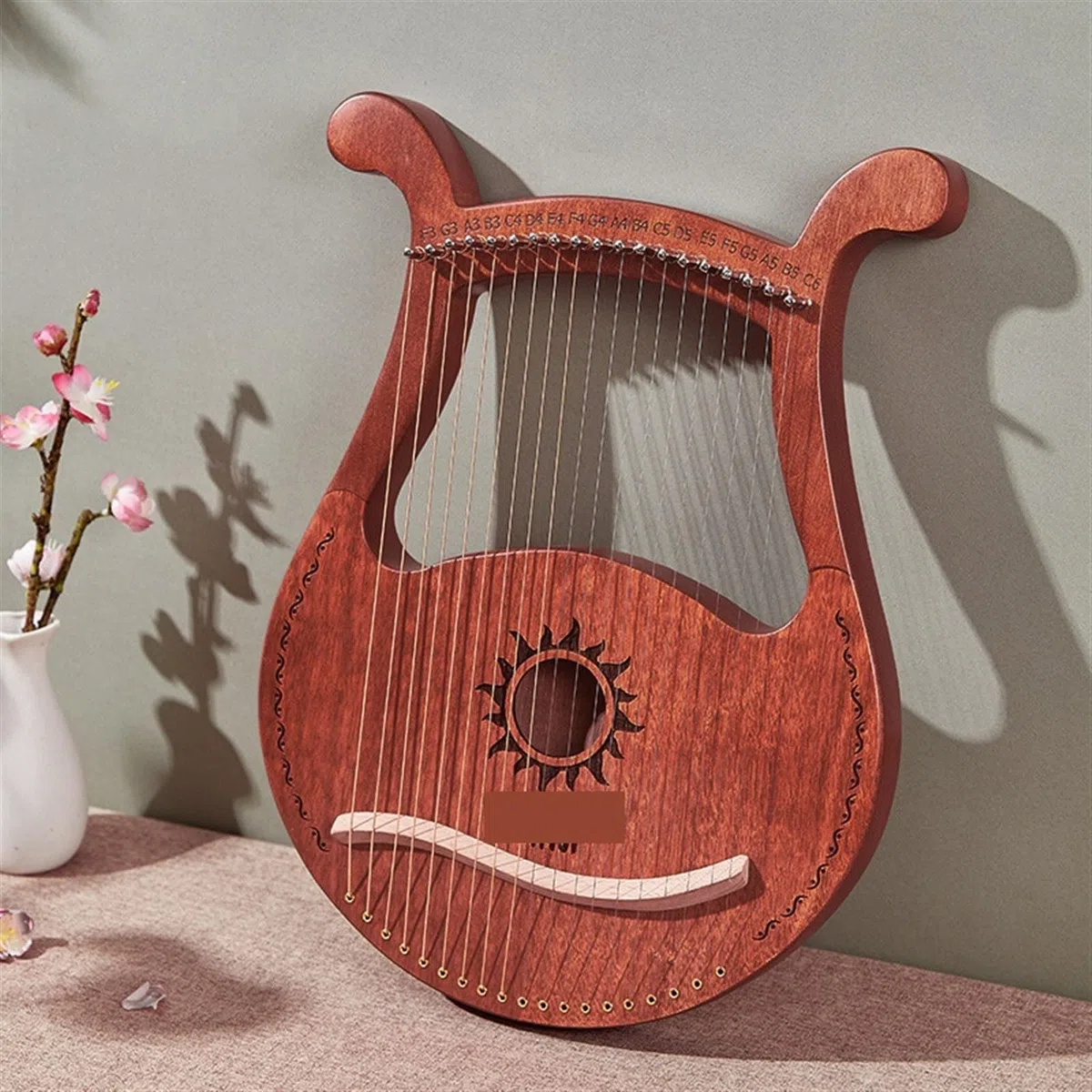 Arpa de Lira de Madera Lyre 19 cuerdas Harp Piano instrumento Musical de caoba con bolsa almacenamiento repuesto(Light Wood)