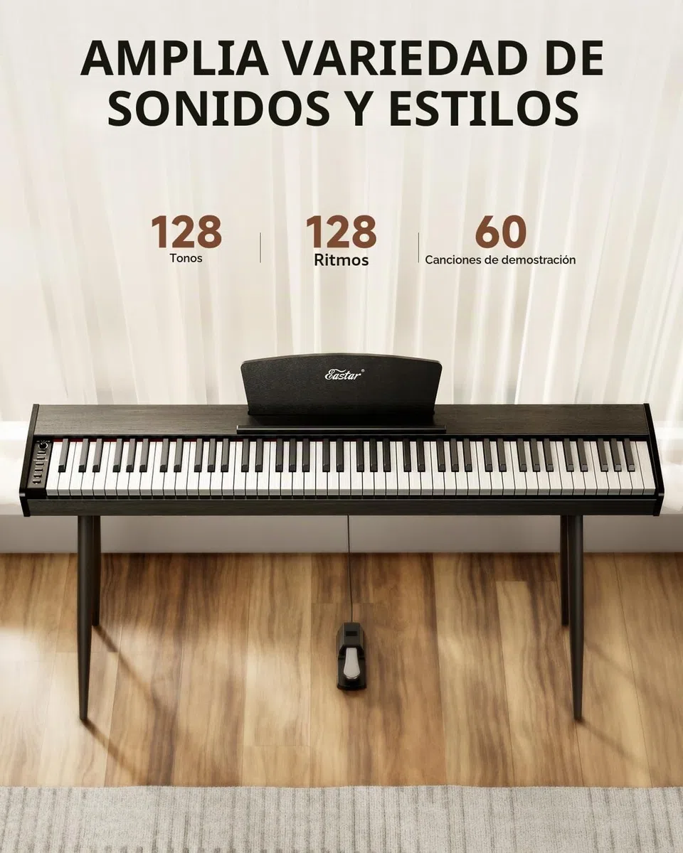 Eastar EUP-80 Piano Digital 88 Teclado Sensible a la Velocidad, Teclado de Piano Eléctrico de Tamaño Completo para Principiantes, Teclado Vertical Piano Paquete Soporte de Música, Pedal y Auriculares