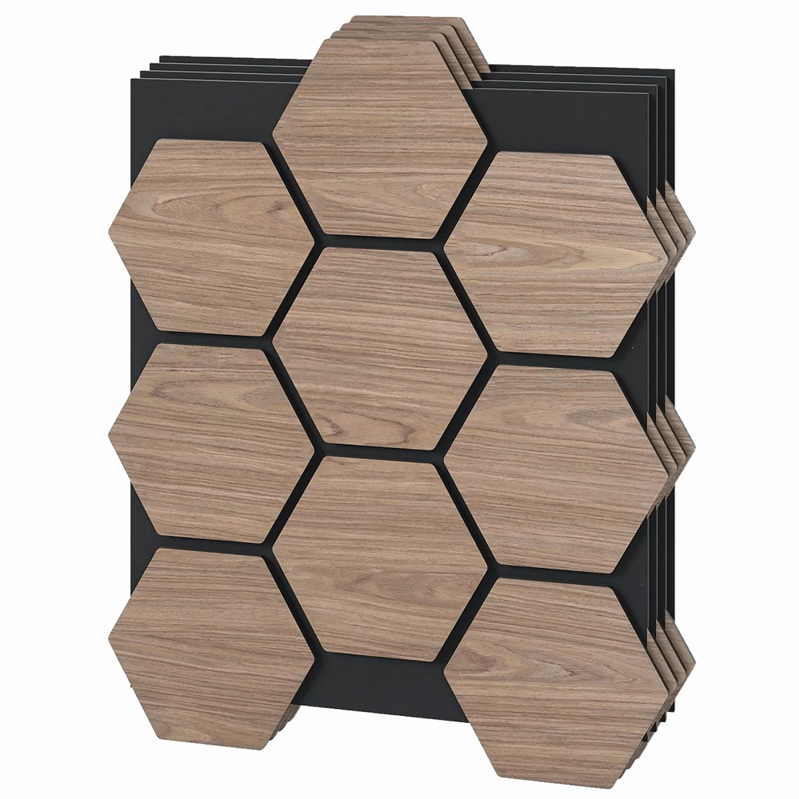 COSTWAY Lote de 4 Paneles Acústicos Decorativos para Paredes, 81 x 66 cm con 9 Tableros Hexagonales de Madera, Paneles Insonorizantes para Paredes para Estudios, Oficinas, Dormitorios, Salones