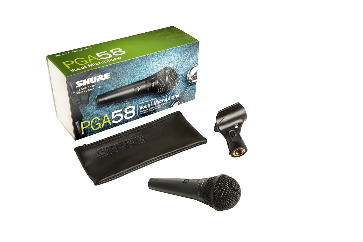 Shure PGA58- Micrófono de Mano dinámico para Voces con patrón de captación cardioide, Interruptor de Encendido/Apagado Discreto, Adaptador de Soporte y Bolsa con Cremallera (PGA58-LC)