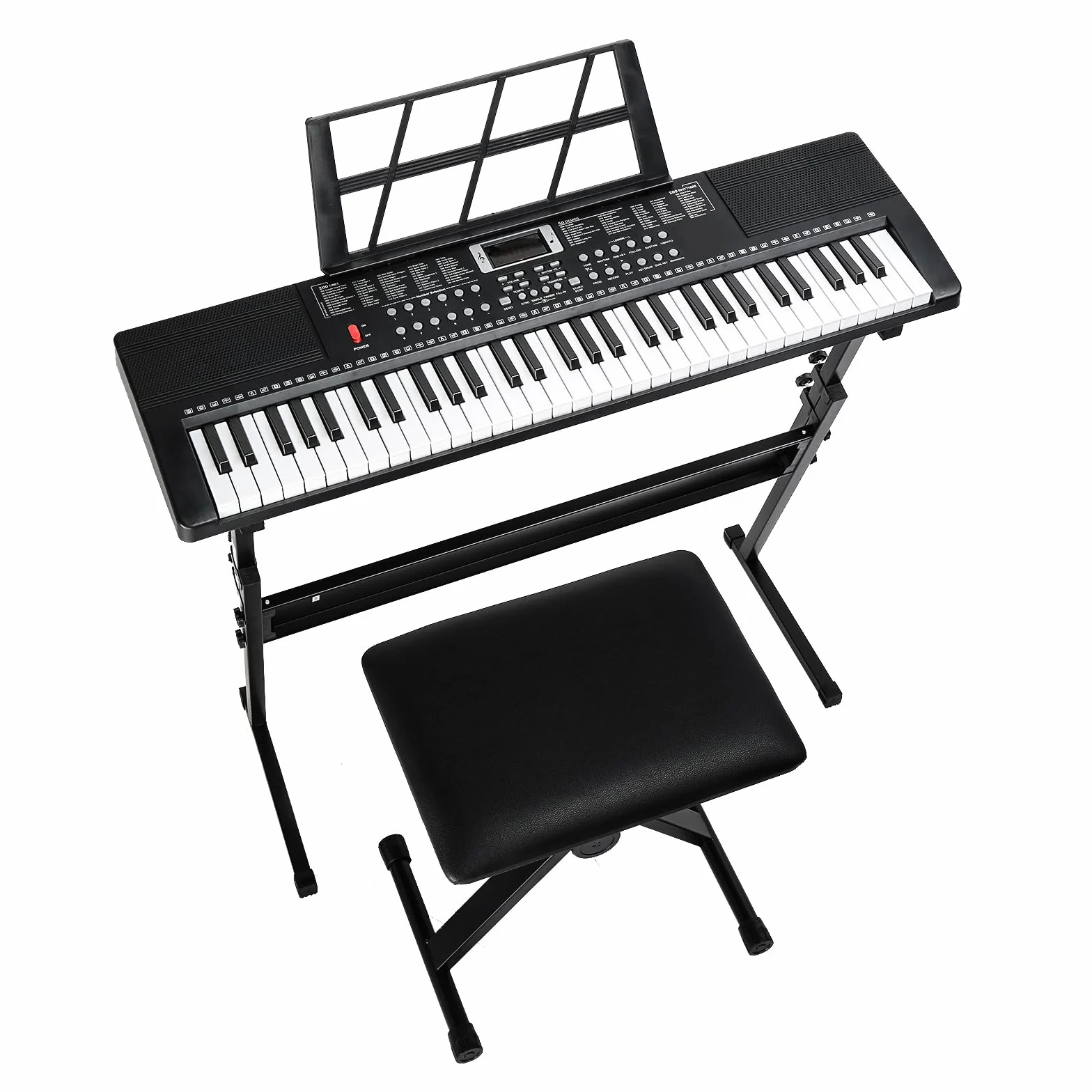 LEADZM Piano de 61 teclas, piano digital con soporte para teclado, banco de piano, atril para partituras, auriculares, micrófono, pantalla LED, 3 modos de aprendizaje para principiantes