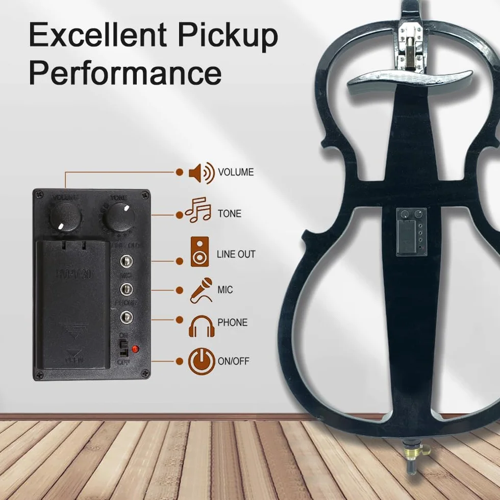 Juego de violonchelo eléctrico completo 4/4 para principiantes (incluye bolsa ligera, auriculares estéreo, lazo premium, puente, colofonia)
