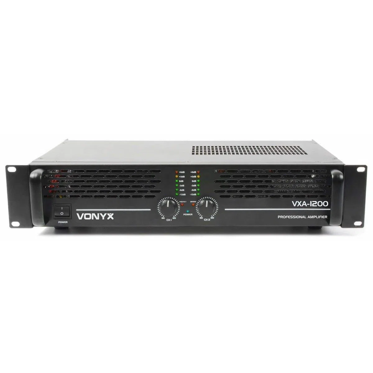 Vonyx VXA- 1200 - Amplificador profesional, 2x 600 vatios, conexión puente, amplificador estéreo ideal para DJ, disco móviles, bares y eventos. Fácil instalación y Montaje en Rack de 19"