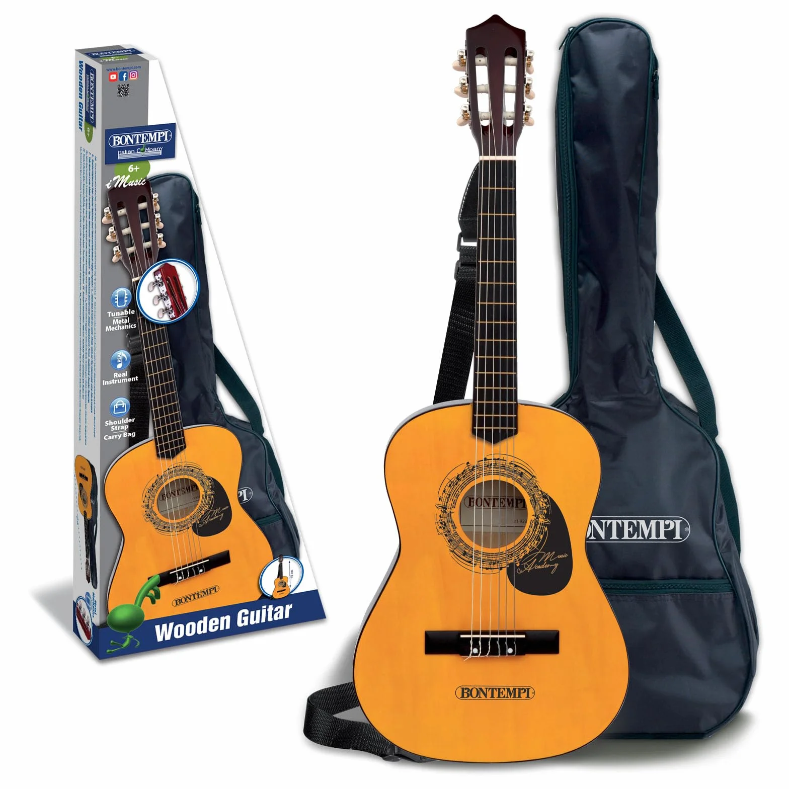 Bontempi | WoodHarmony - Guitarra Clásica de Madera de 75 cm con Bolso Auténtico, Marrón Oscuro