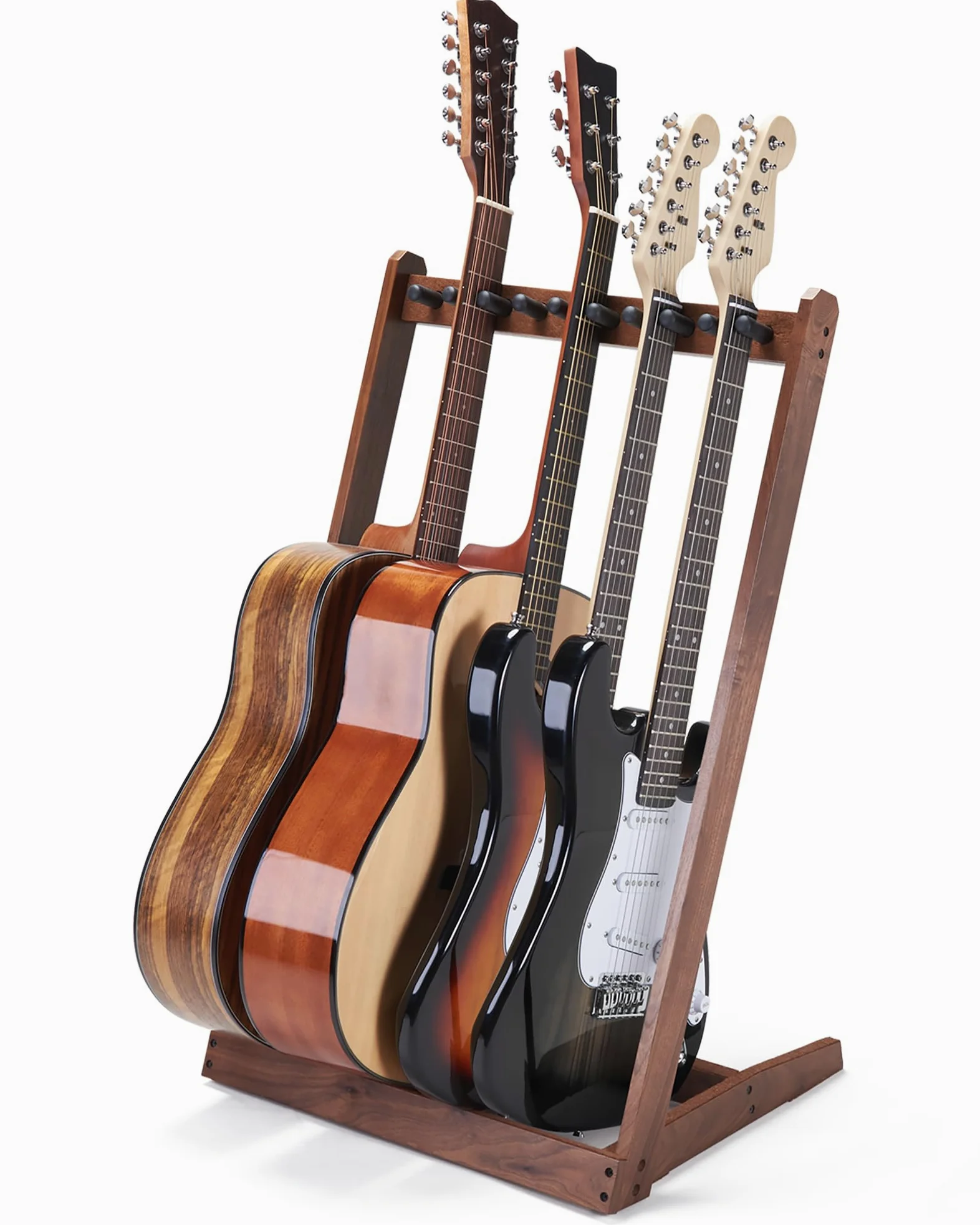 Soporte para múltiples guitarras, soporte para guitarras de madera dura para 3 guitarras acústicas, 5 eléctricas o bajos, Soporte acústico de suelo de madera para el hogar y el estudio
