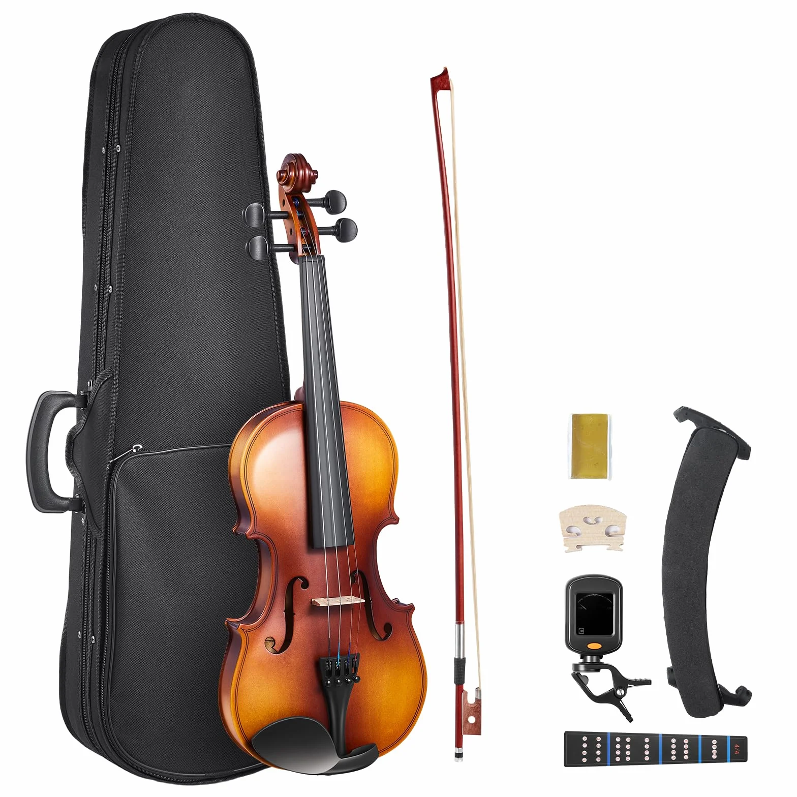 VEVOR Violín 4/4, Kit de violín para principiantes con estuche, colofonia, arco, hombro, caballete, afinador, cuerdas de repuesto, afinación fácil, instrumento musical profesional para estudiantes