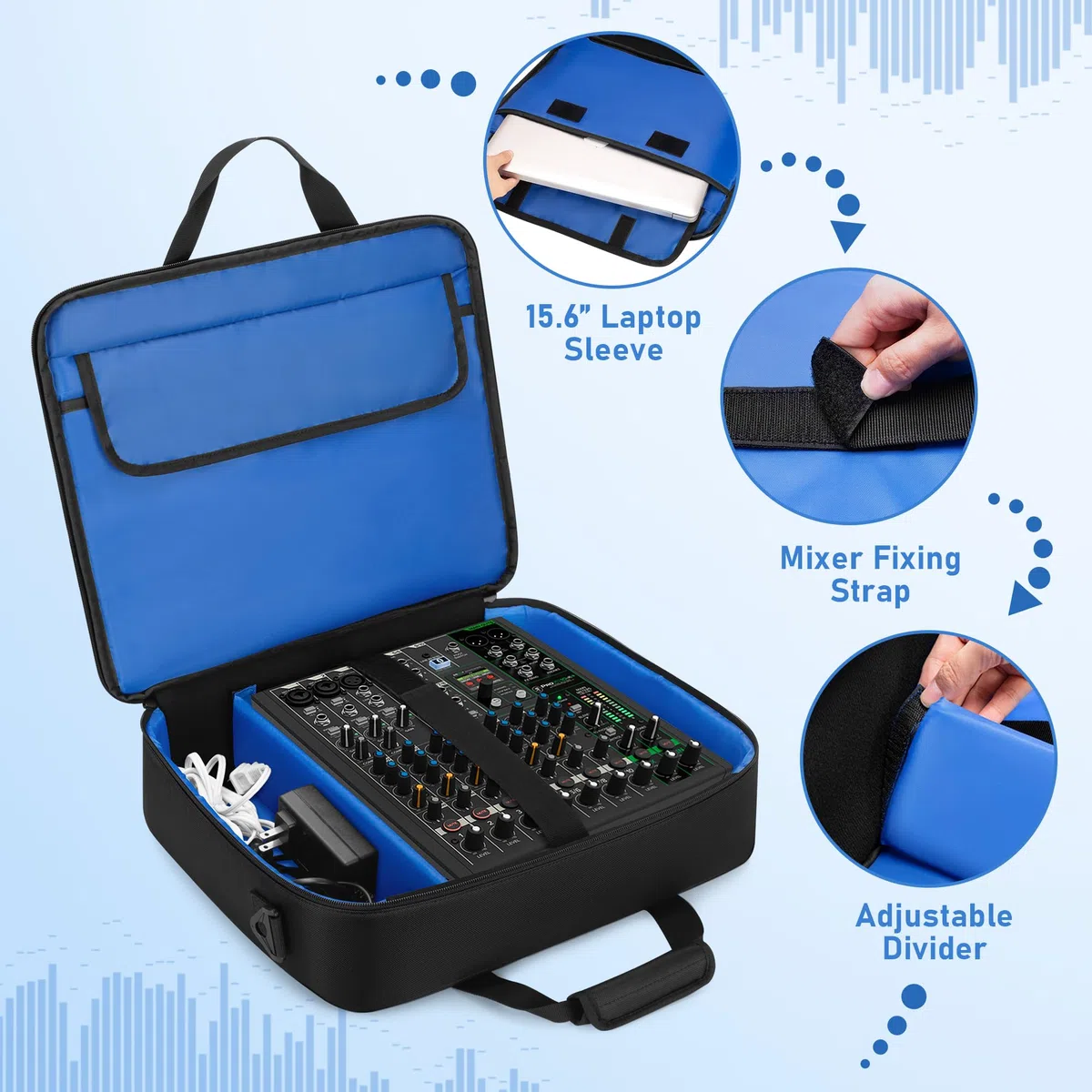 PGmoon Bolsa de Viaje para Mezclador Compatible con Mackie ProFX12v3/ProFX10v3. Estuche de Transporte para Mezclador de Audio con Múltiples Bolsillos para Micrófonos, Cables (Diseño Patentado)