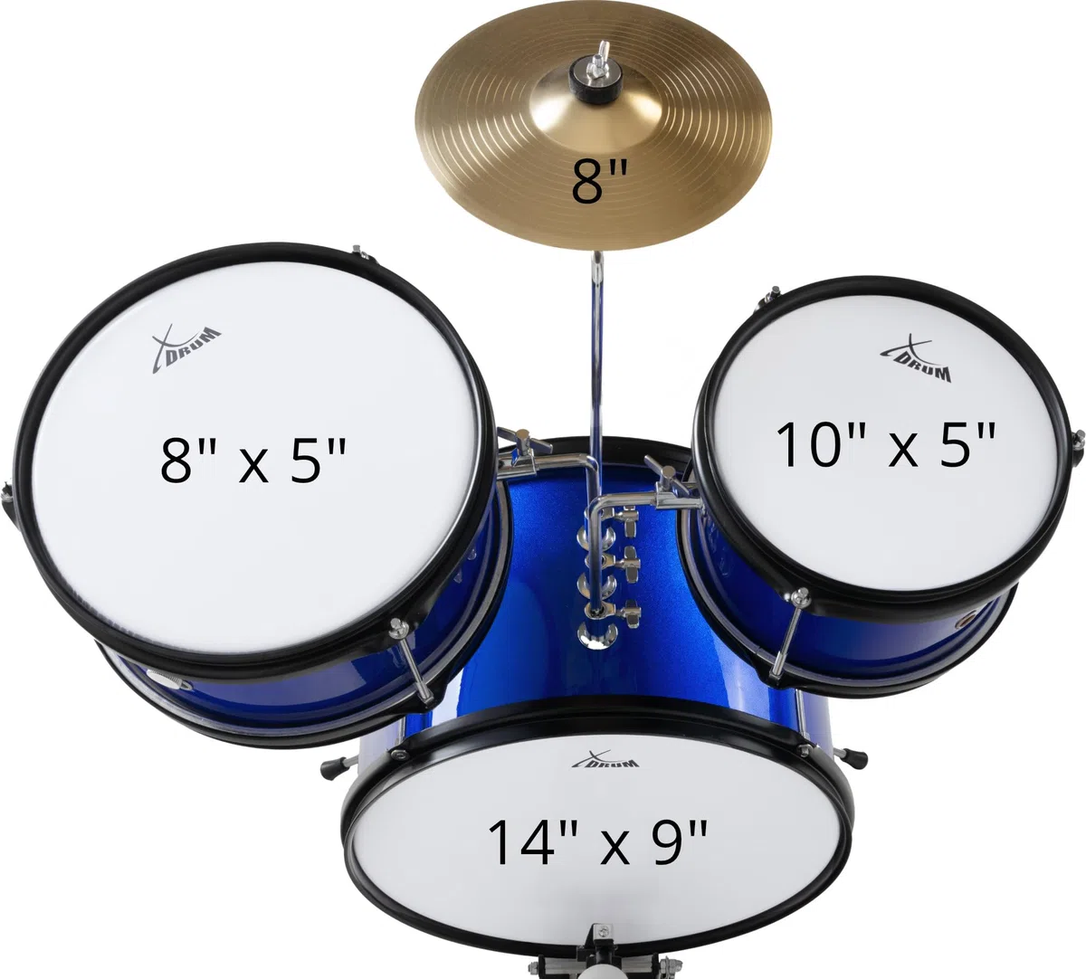 XDrum Junior KIDS Batería incl. Escuela - Batería compacta para niños de 3 a 5 años, montaje muy fácil, con escuela, taburetes, varillas y llave de ajuste, color azul
