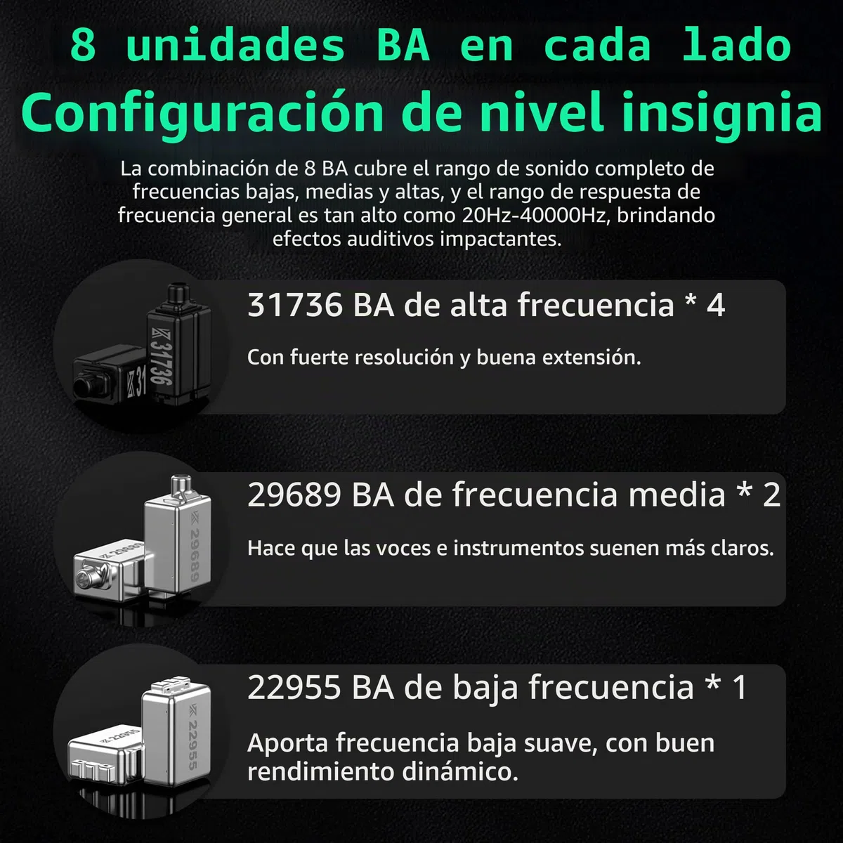 Yinyoo KZ AS16 PRO - Auriculares intraurales, 8 conductores de armadura equilibrada, estudio de escenario, Hifi IEM, monitor intraural, aislamiento de ruido, auriculares intrauditivos con cable de 3.5