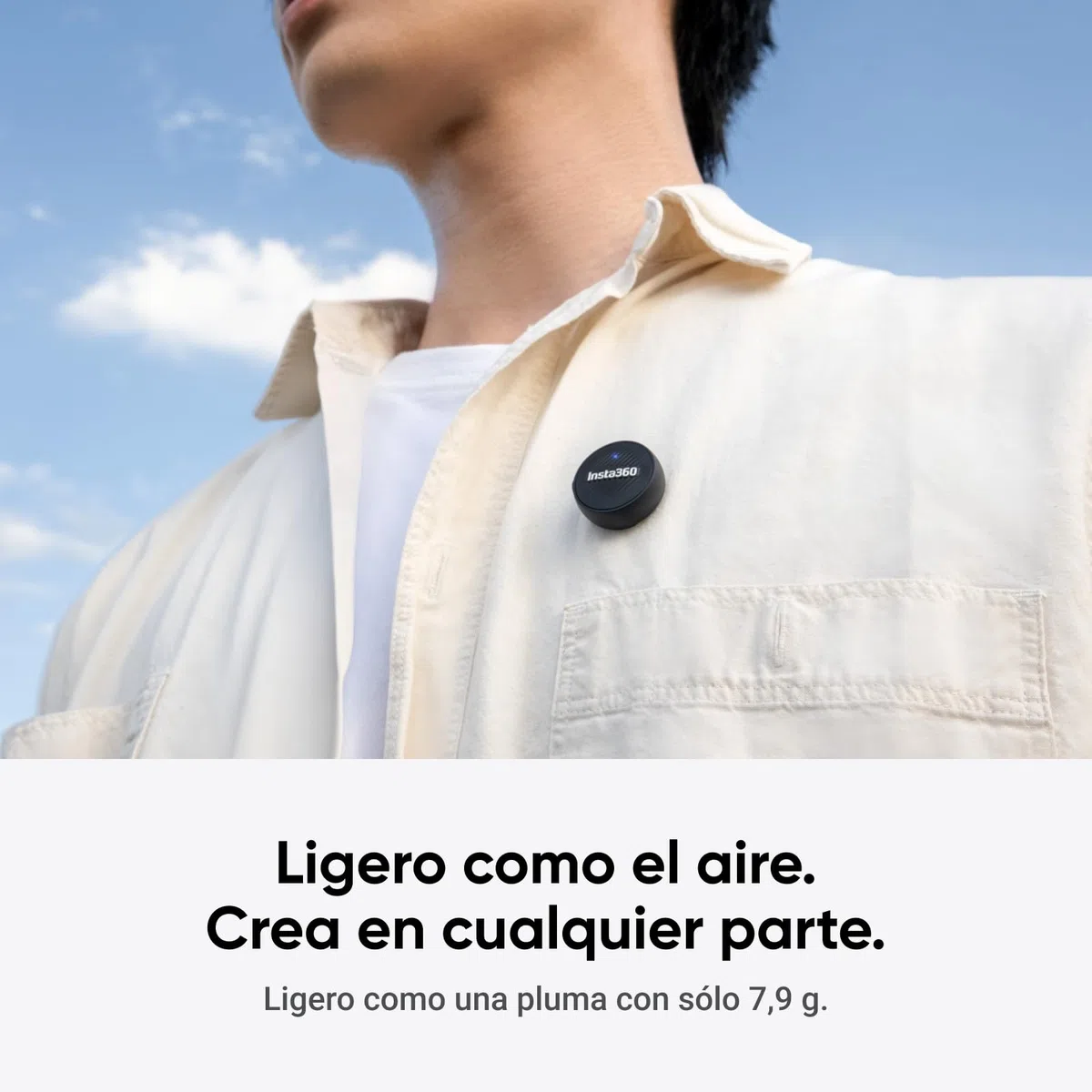 Insta360 Mic Air (1 TX + 1 RX), cancelación de Ruido, 300 m de Alcance, micrófono inalámbrico por USB-C para iPhone/Android/PC/Mac, vlog, Streaming