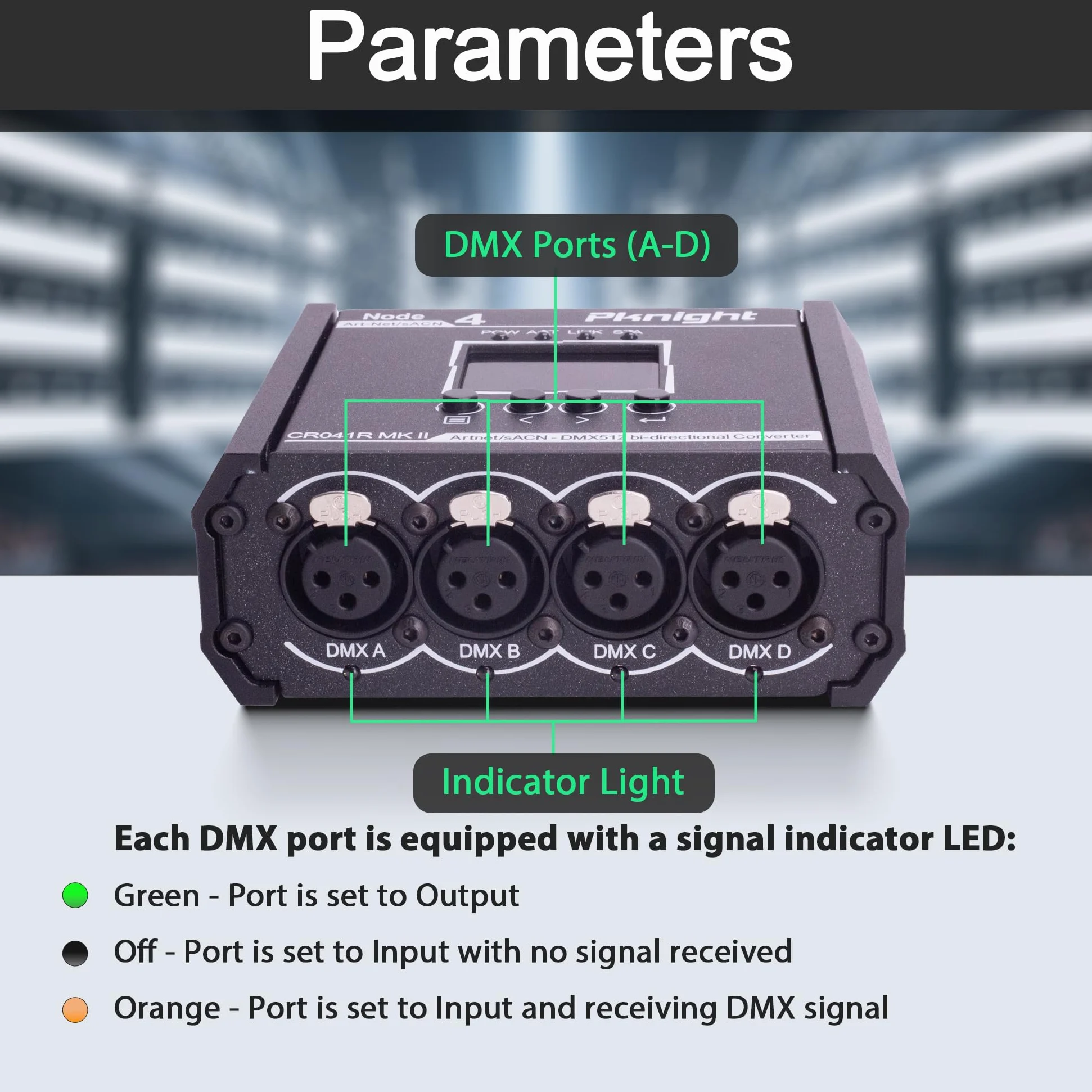 Pknight Convertidor Bidireccional de 4 Puertos Art-Net/sACN a DMX512, un nodo compacto con PowerCON, PoE y USB-C para iluminación escénica – CR041R MK II