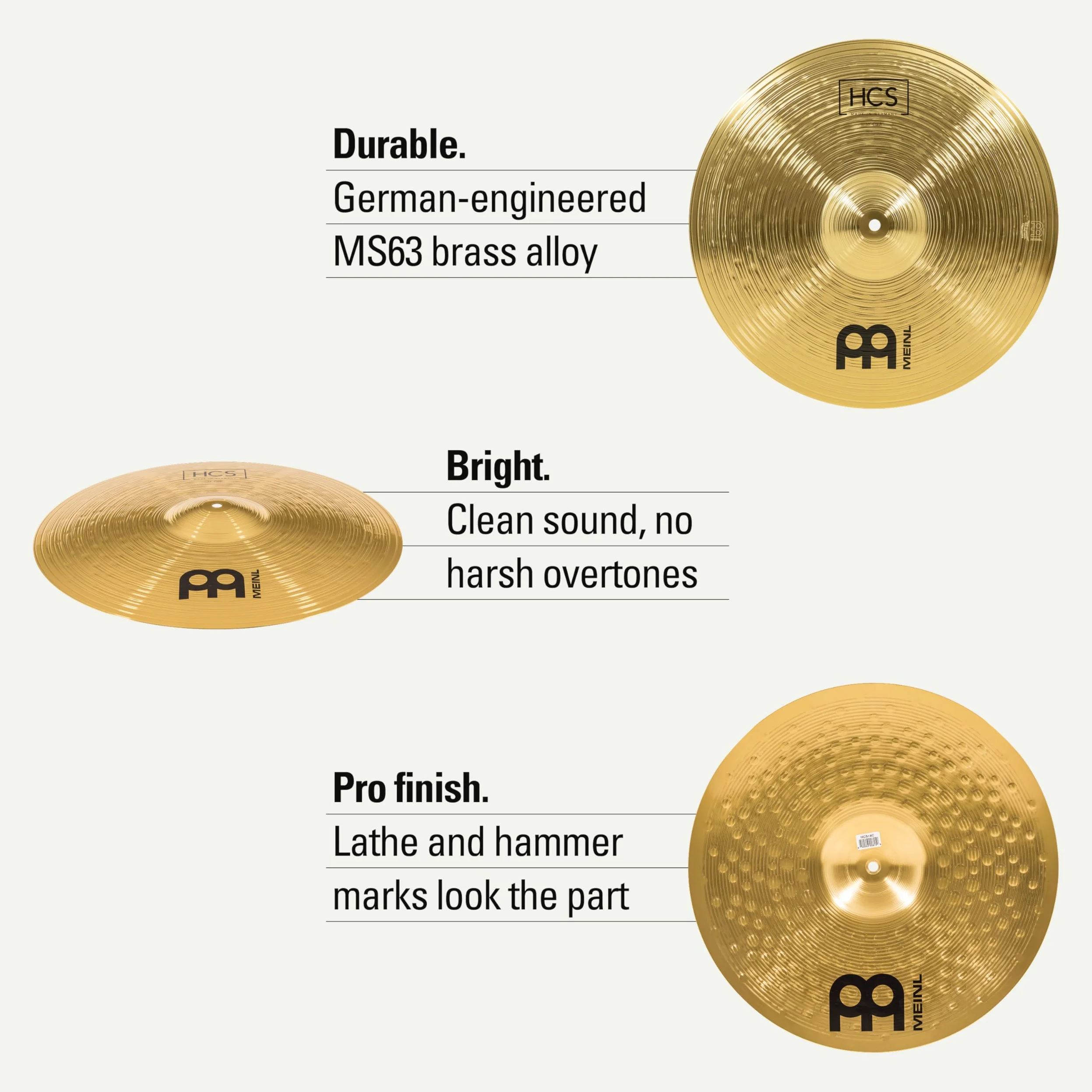 Meinl Cymbals HCS Plato Crash de 18 pulgadas (45,72cm) Platillos de Batería – Latón, Acabado Tradicional (HCS18C)
