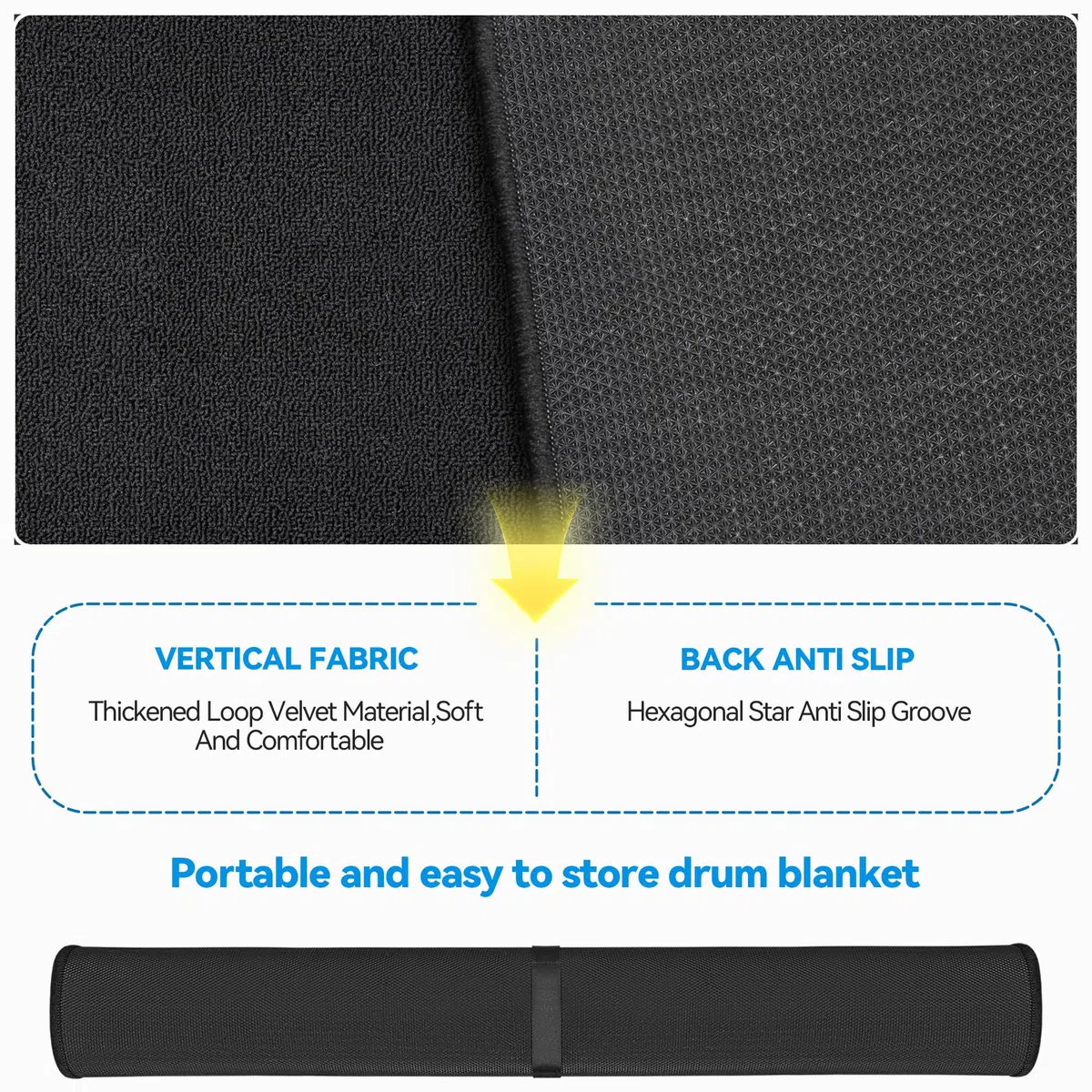 OUUTMEE Alfombra de batería de 120 x 180 cm, antideslizante, insonorizada, almohadilla de práctica electrónica profesional, para batería de jazz y otros instrumentos musicales (negro)