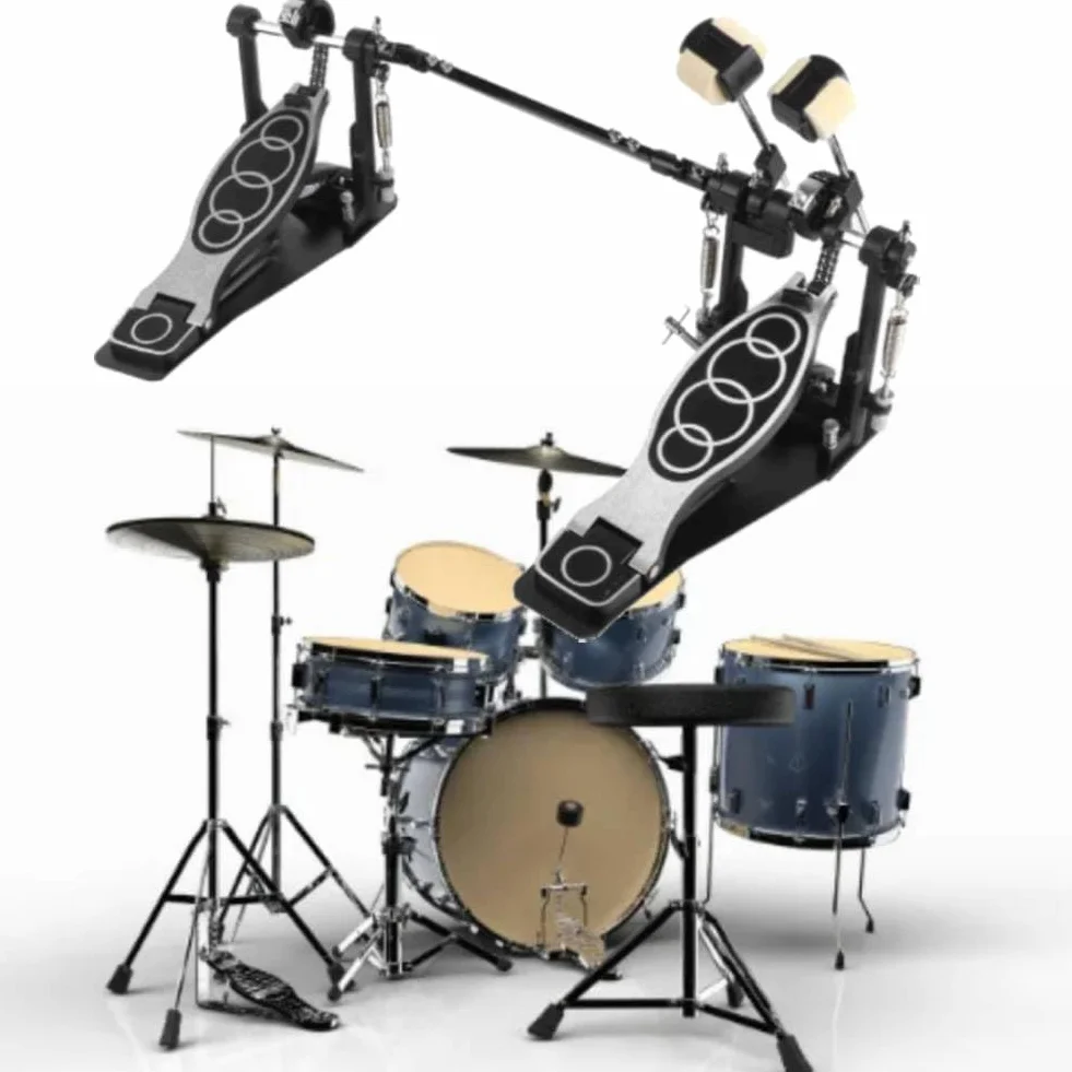Wisecoco Doble Pedal Bombo, Pedal Doble Bombo Bateria, Pedal de Bombo con Doble Cadena, Patada de Pie de Tambor Profesional de Aluminio y Zinc, Pedal Tambor Doble para Batería y Batería Electrónica