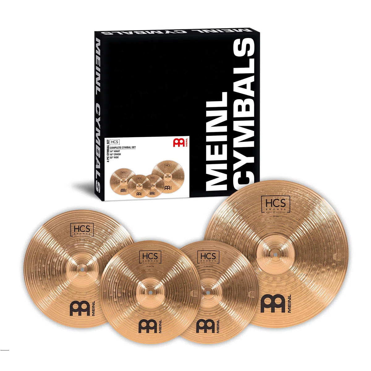 Meinl Cymbals HCS Bronze Complete Cymbal Set Box Pack – Juego de Platillos de Batería con Plato 14 pulgadas Hihat, 16 Crash y 20 Ride – Bronce B8, Acabado Tradicional (HCSB141620)